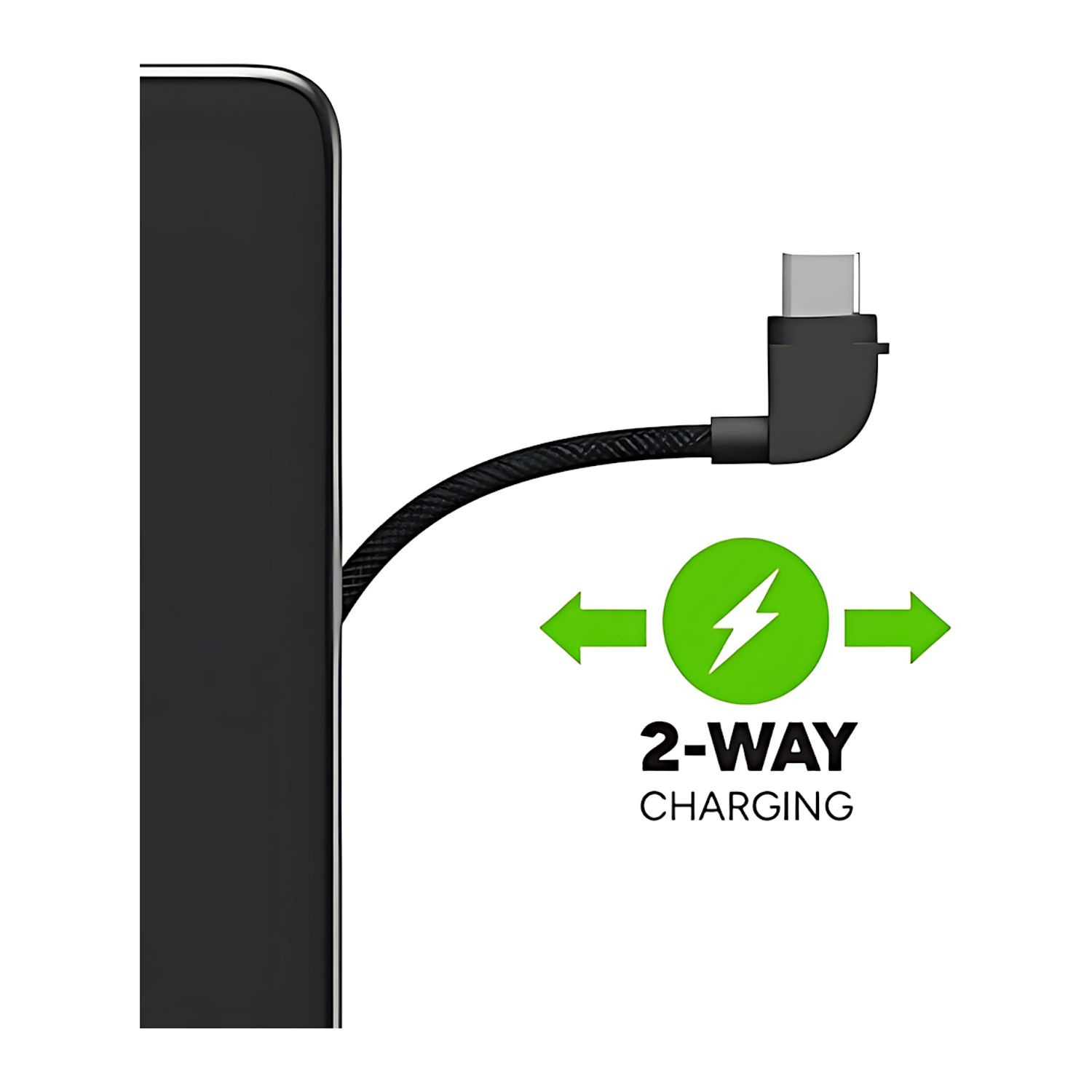 Black compact mophie portable power bank with integrated USB-C braided cable, soft-touch finish, aluminum frame, and fast-charging capability for mobile devices.