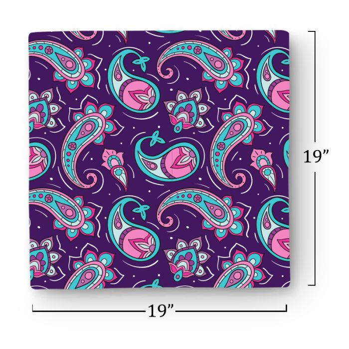 White 19" x 19" Full Color Dog Bandana in white polyester fabric with vibrant full-color dye-sublimation print, square bandana design for pets, displayed flat with edge-to-edge custom graphics.