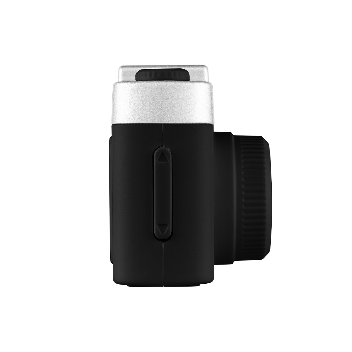 Mini Digital Camera Keychain in Black with compact camera body, 0.96-inch display screen, wide-angle lens, side control button, lobster claw keychain attachment, and durable plastic construction for capturing photos and Full HD video on the go.