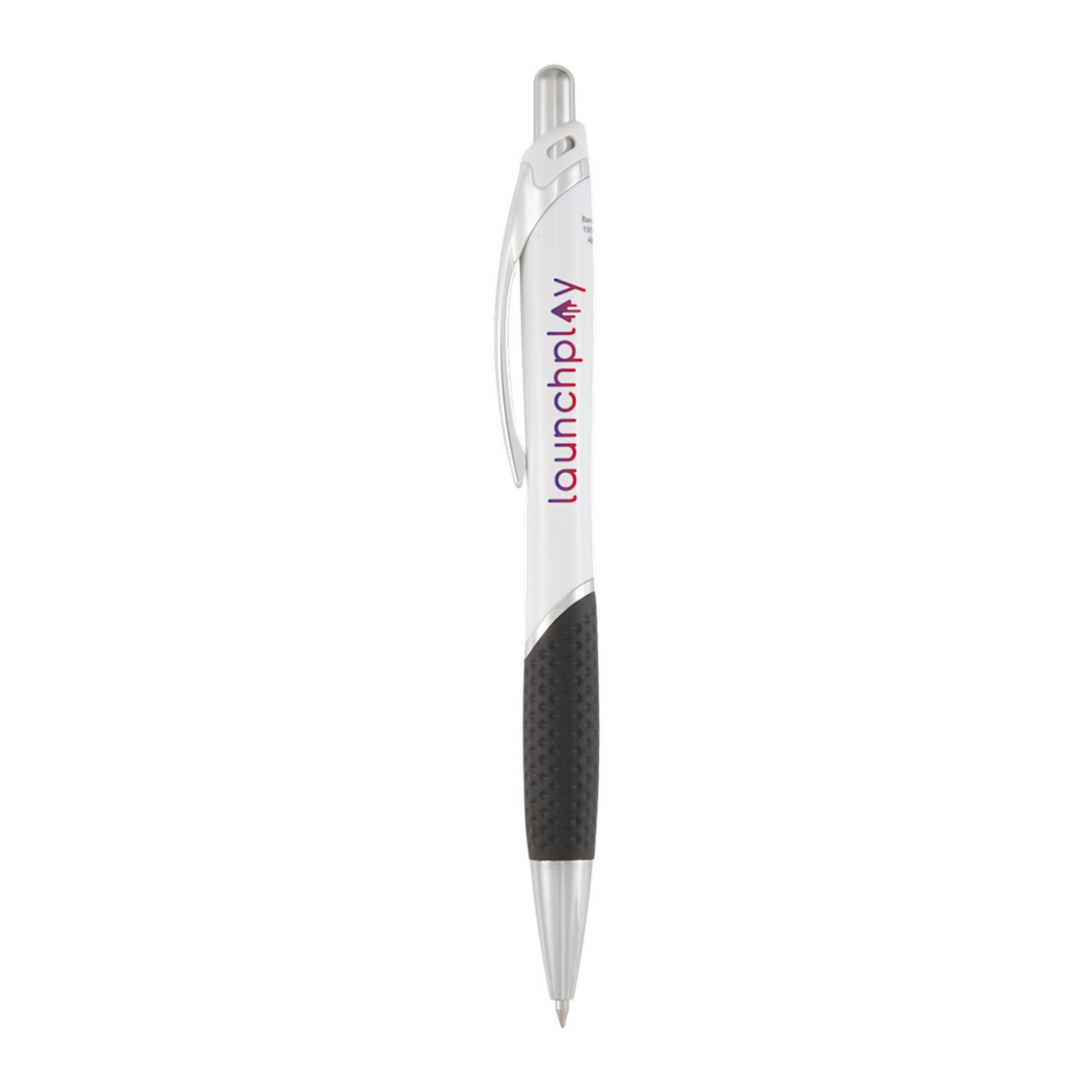 Black recycled ABS gel pen with color-accent trim, click-action mechanism, pocket clip, and smooth black ink for everyday writing.