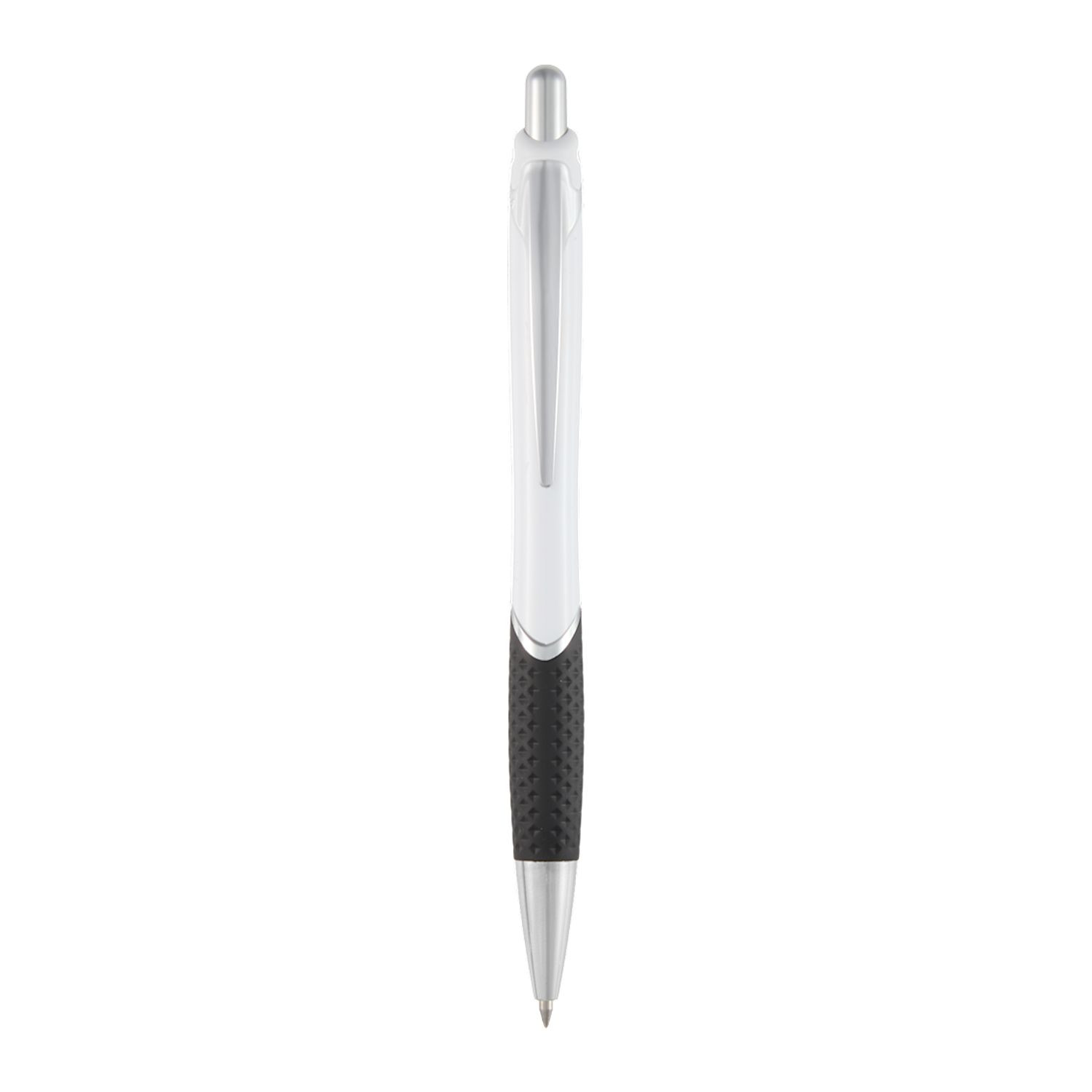 Black recycled ABS gel pen with color-accent trim, click-action mechanism, pocket clip, and smooth black ink for everyday writing.