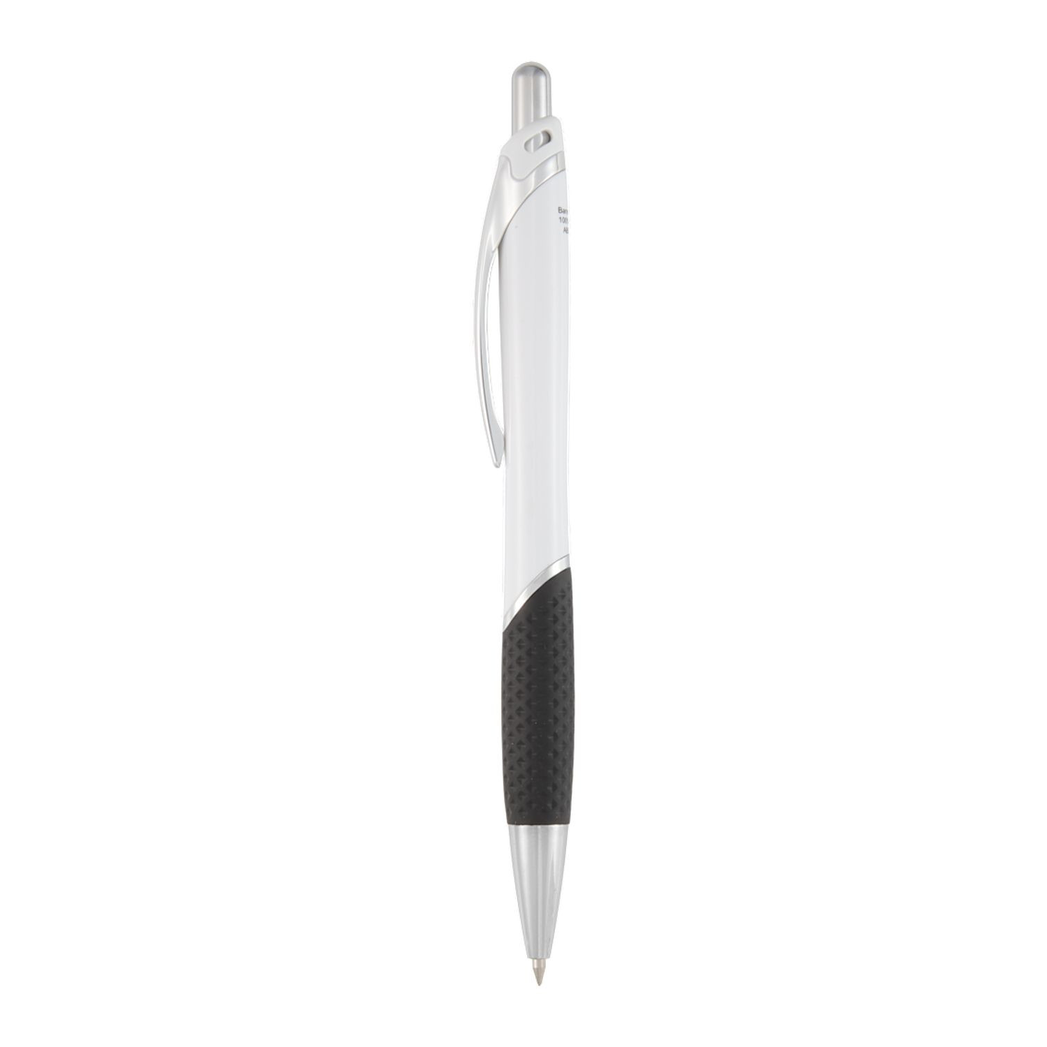 Black recycled ABS gel pen with color-accent trim, click-action mechanism, pocket clip, and smooth black ink for everyday writing.