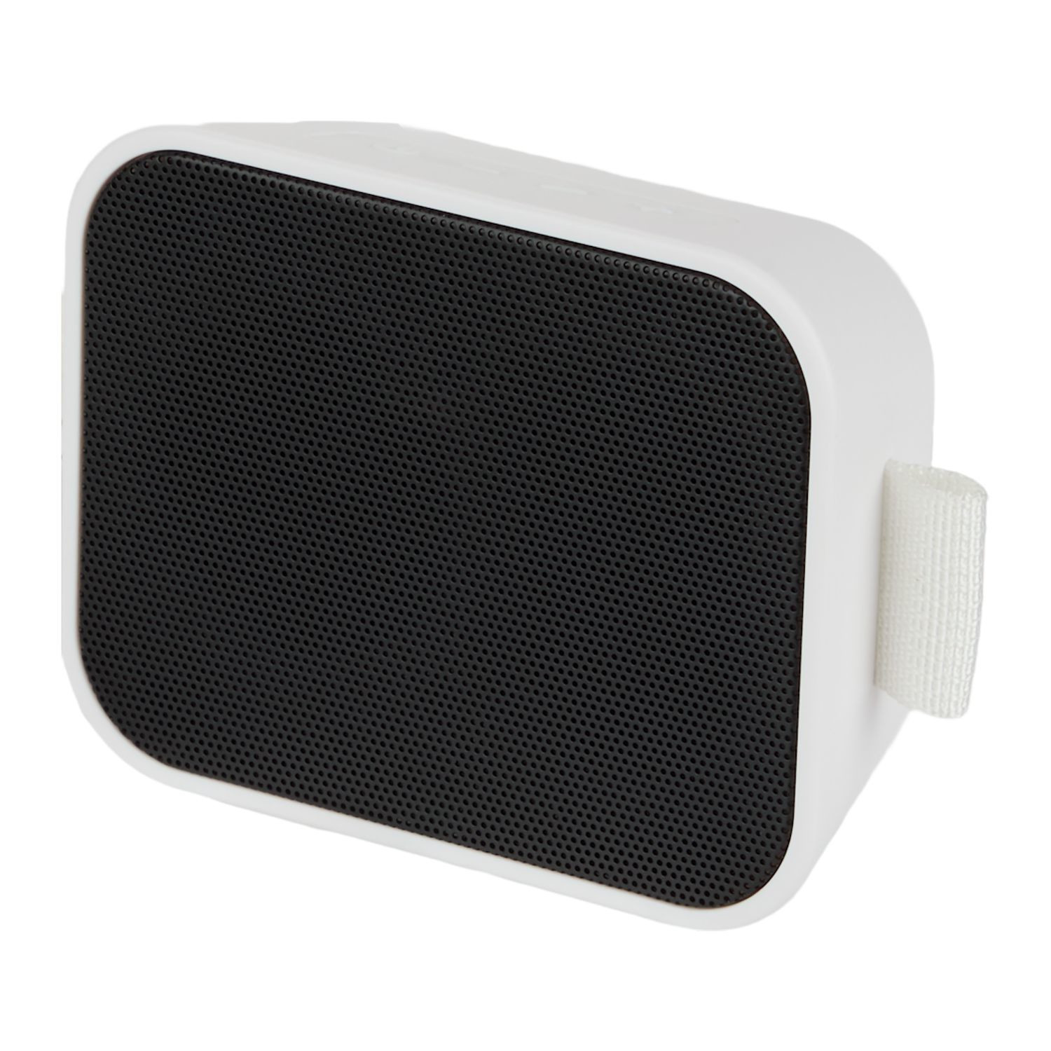 White water-resistant Bluetooth® speaker with built-in microphone, music controls, integrated carrying loop, and compact portable design.