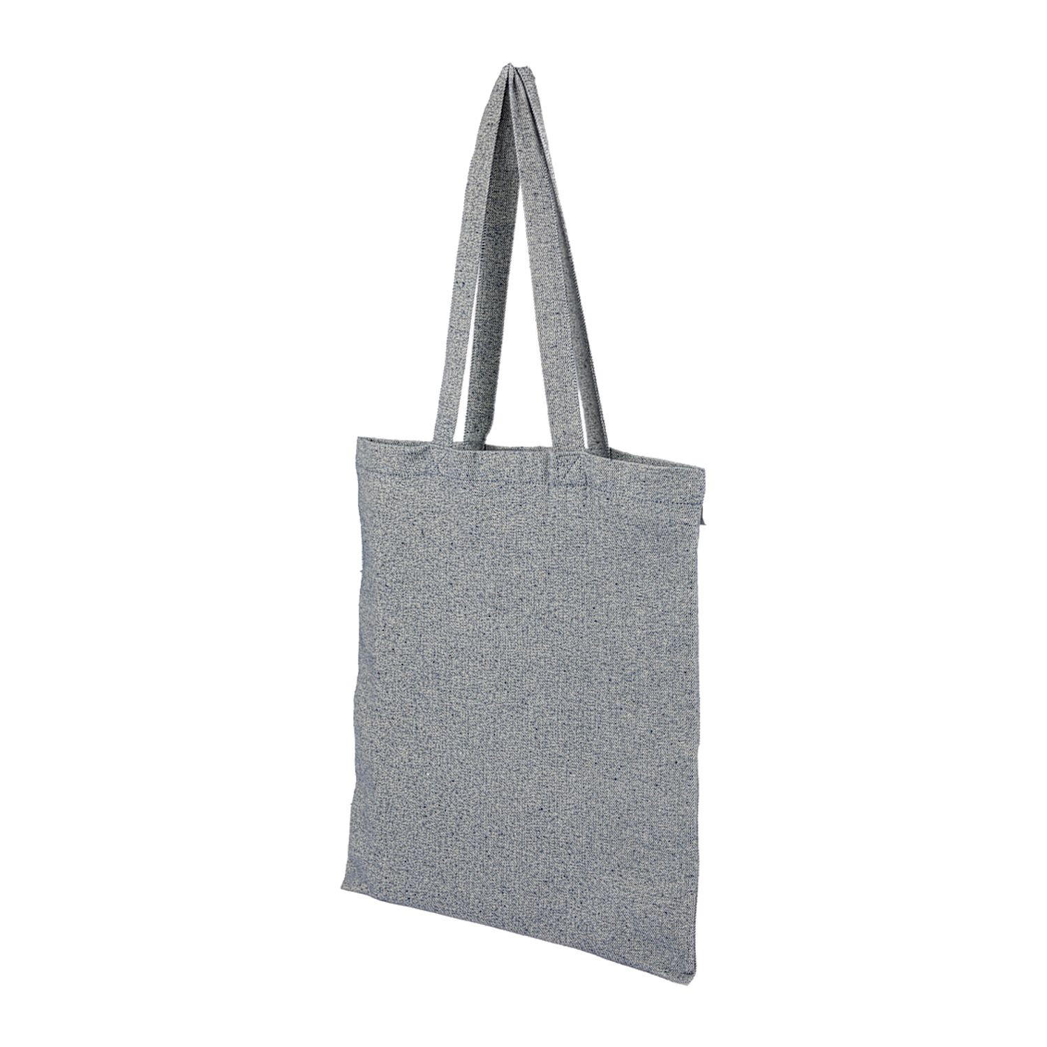 Navy recycled cotton twill tote bag with open main compartment, lightweight eco-friendly construction, and durable reusable design for everyday carrying.