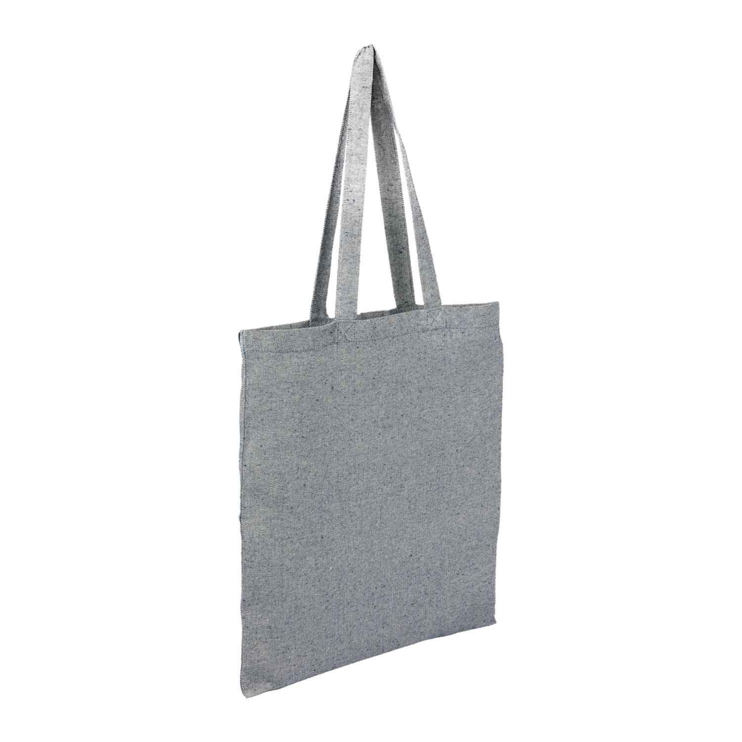 Navy recycled cotton twill tote bag with open main compartment, lightweight eco-friendly construction, and durable reusable design for everyday carrying.