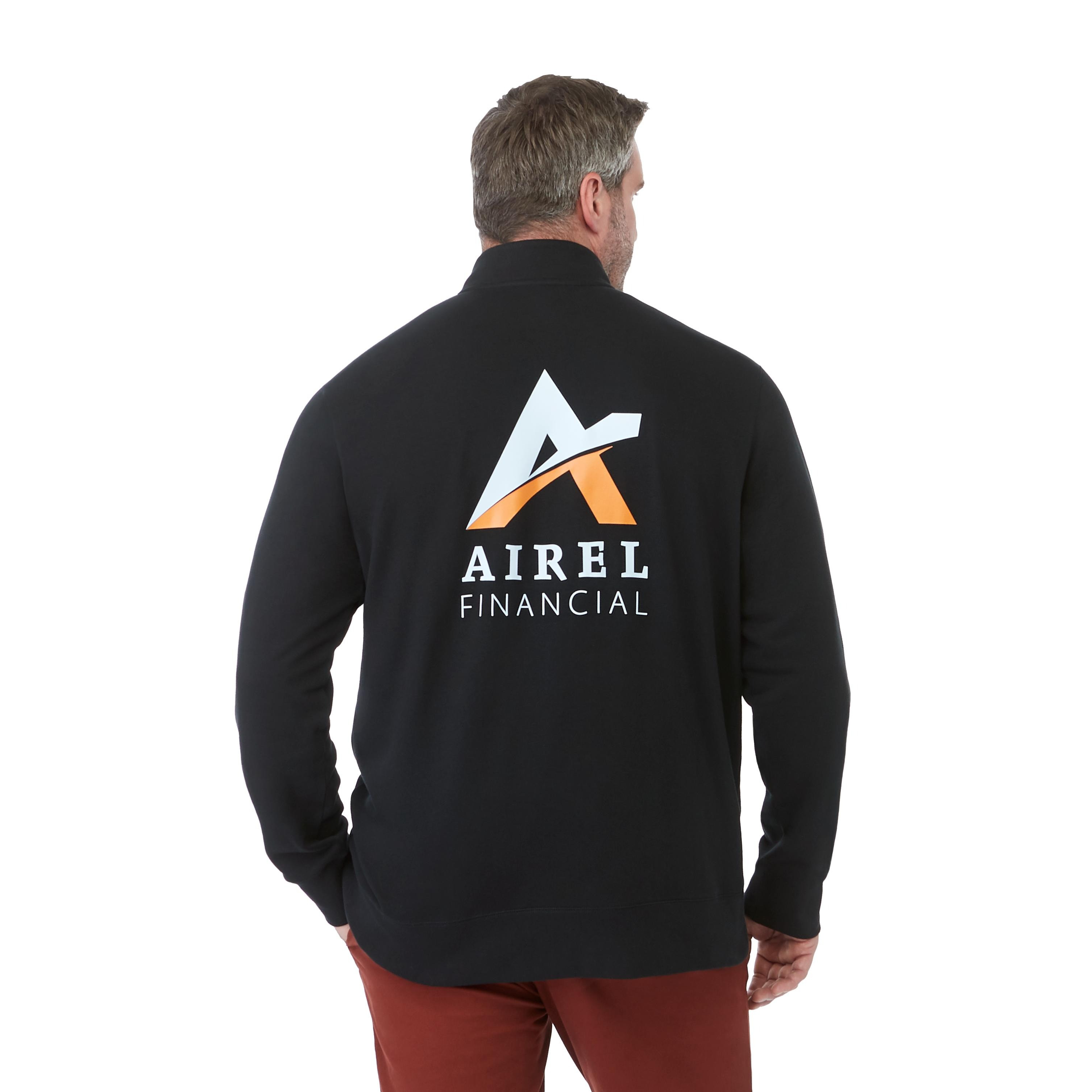 A man wearing Black Men's Dayton Classic Fleece Half Zip Pullover sweatshirt with a stand-up collar.