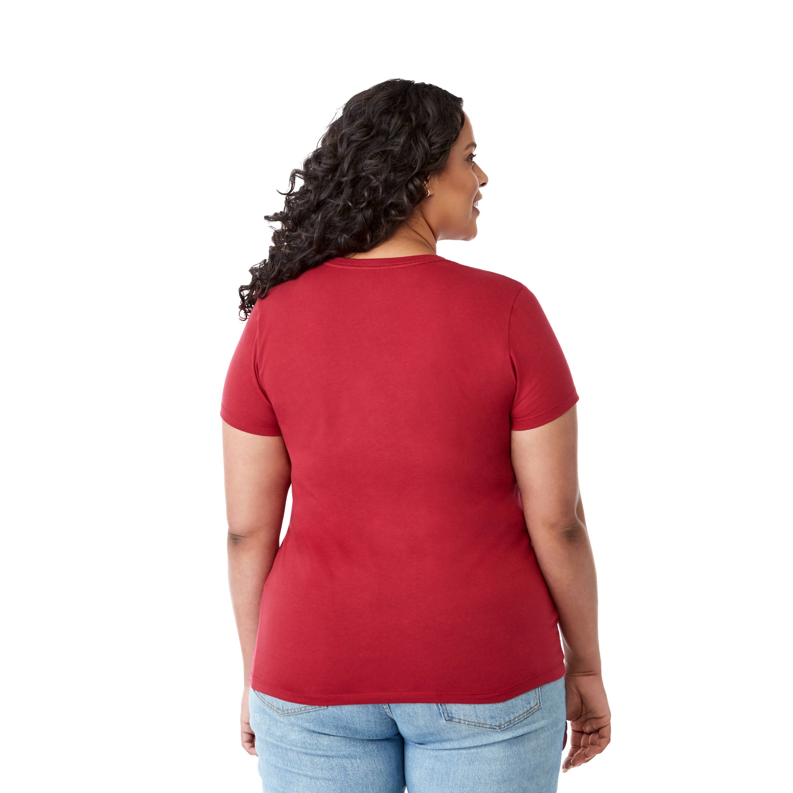Vintage Red Women's Somoto Eco Short Sleeve Tee crew neck t-shirt with short sleeves and lightweight recycled poly-cotton fabric. Eco-friendly casual apparel suitable for outdoor wear, team uniforms, employee apparel, and custom branded promotions.