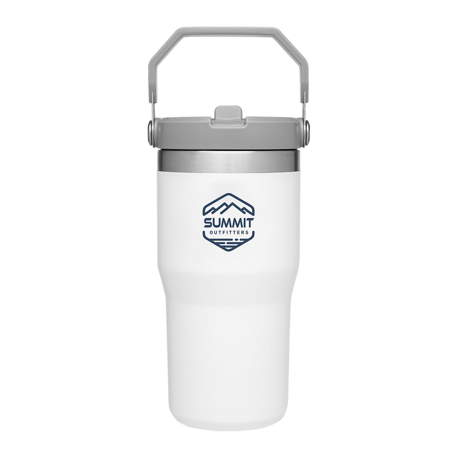 Polar insulated stainless steel tumbler with leakproof flip straw lid, rotating carry handle, double-wall vacuum insulation, and sleek ergonomic design for everyday hydration.