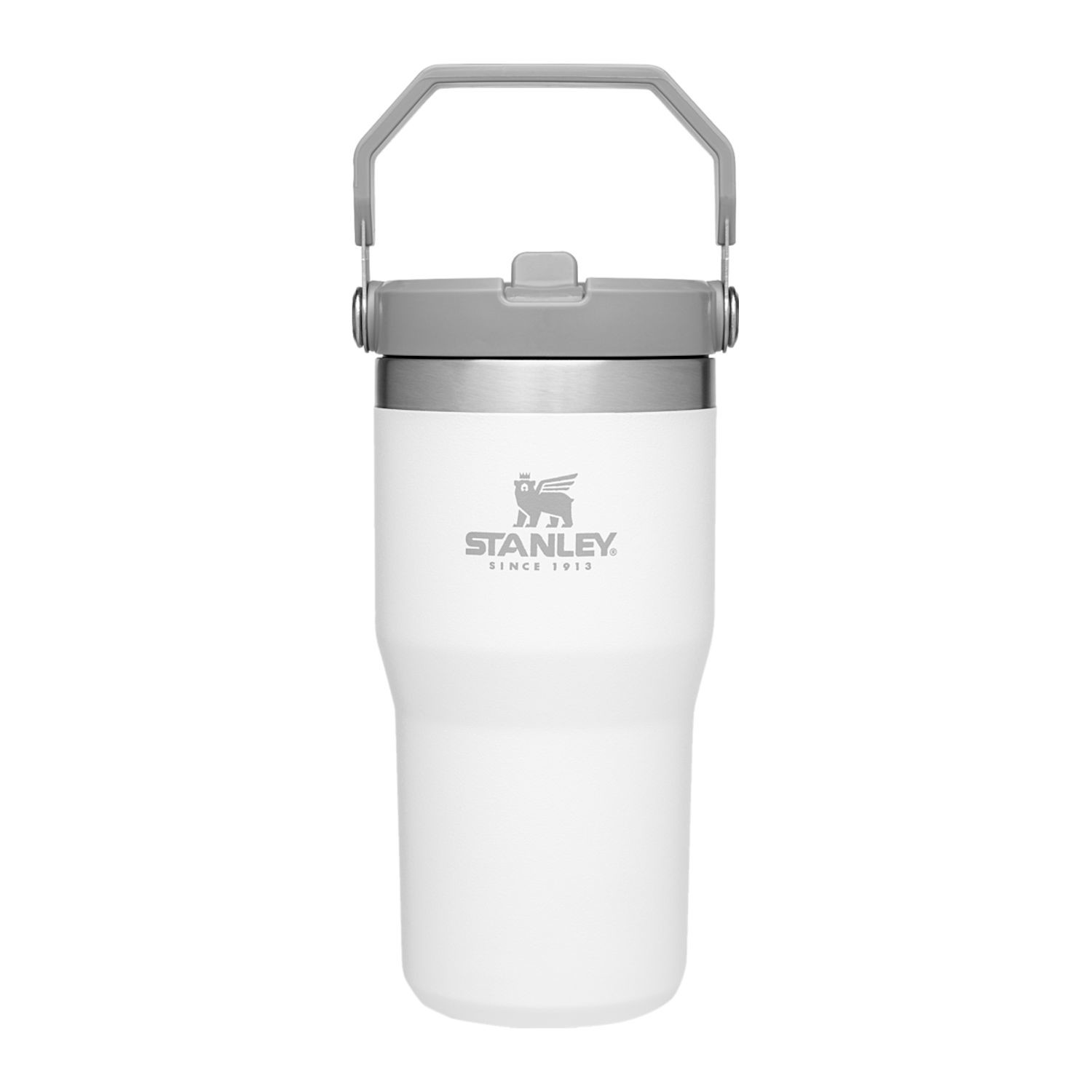 Polar insulated stainless steel tumbler with leakproof flip straw lid, rotating carry handle, double-wall vacuum insulation, and sleek ergonomic design for everyday hydration.