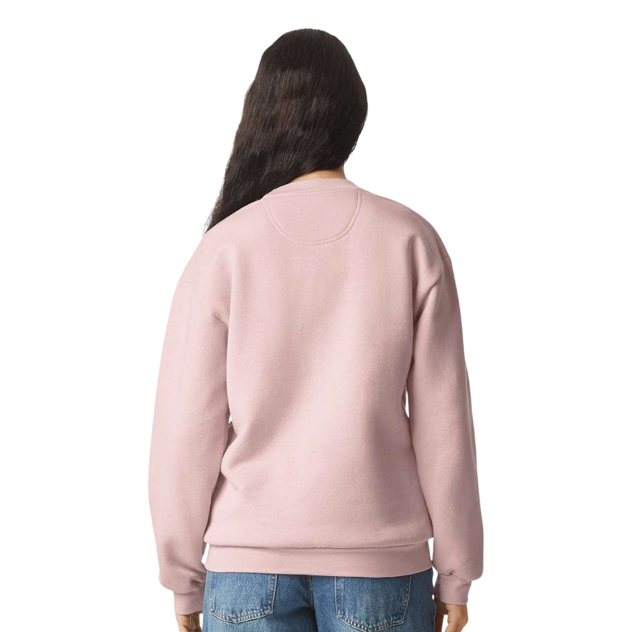 Blush American Apparel Unisex ReFlex Fleece Crewneck Sweatshirt, relaxed-fit crewneck sweatshirt made from soft cotton and recycled polyester fleece, featuring ribbed cuffs and waistband, dropped shoulder seams, and a smooth surface suitable for custom branding, team apparel, and casual wear.