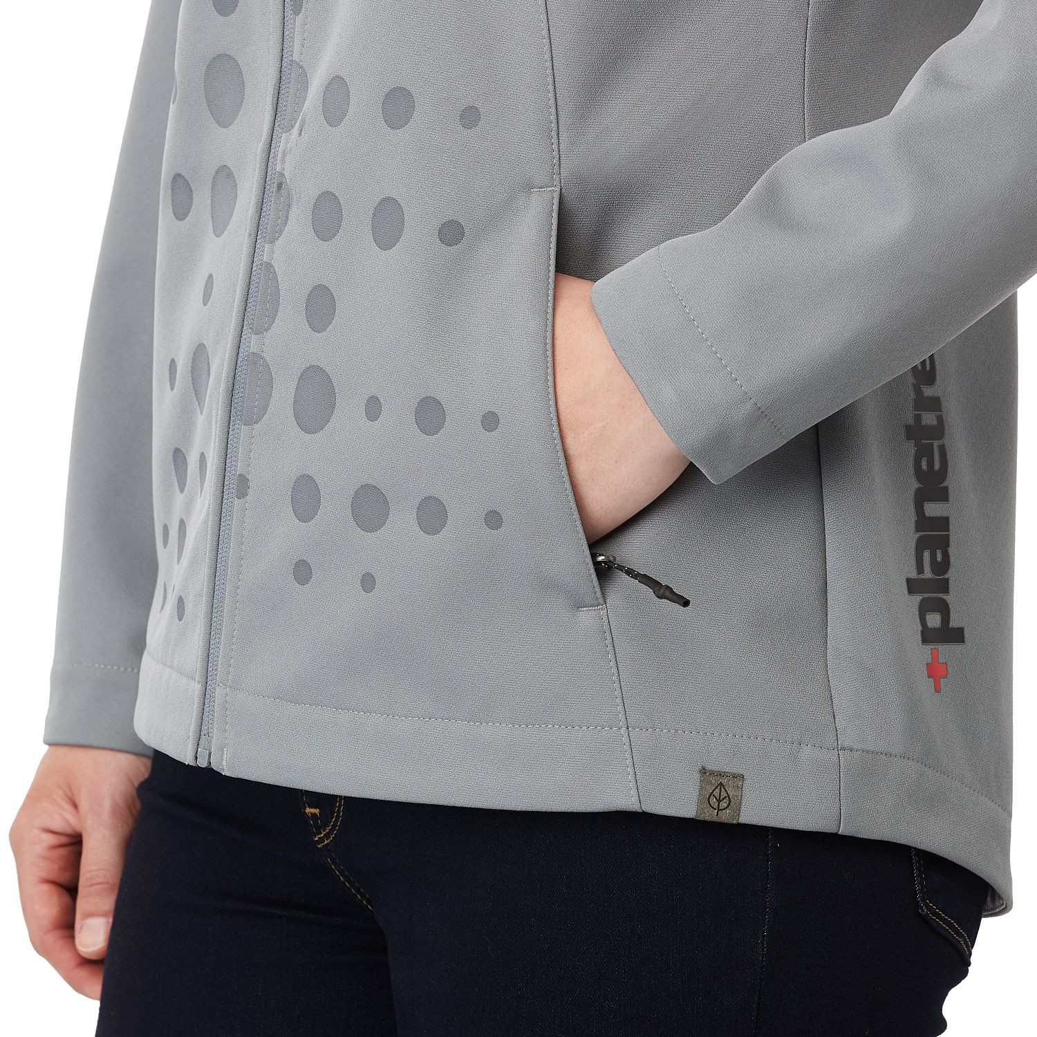 Quarry women's lightweight softshell jacket made from recycled polyester with an adjustable hood, full-zip front, long sleeves, water-resistant finish, breathable membrane, shaped seams, tapered waist, and flexible performance fit for everyday outdoor wear.