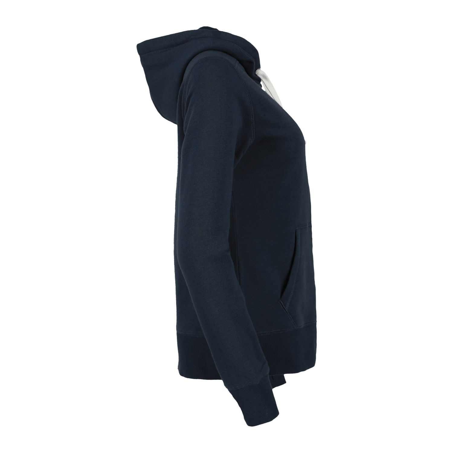 Women's fleece hoodie featuring ultra-soft sueded fabric, jersey-lined hood, long sleeves, feminine tapered waist, and hidden security pocket for outdoor activities and everyday casual wear.