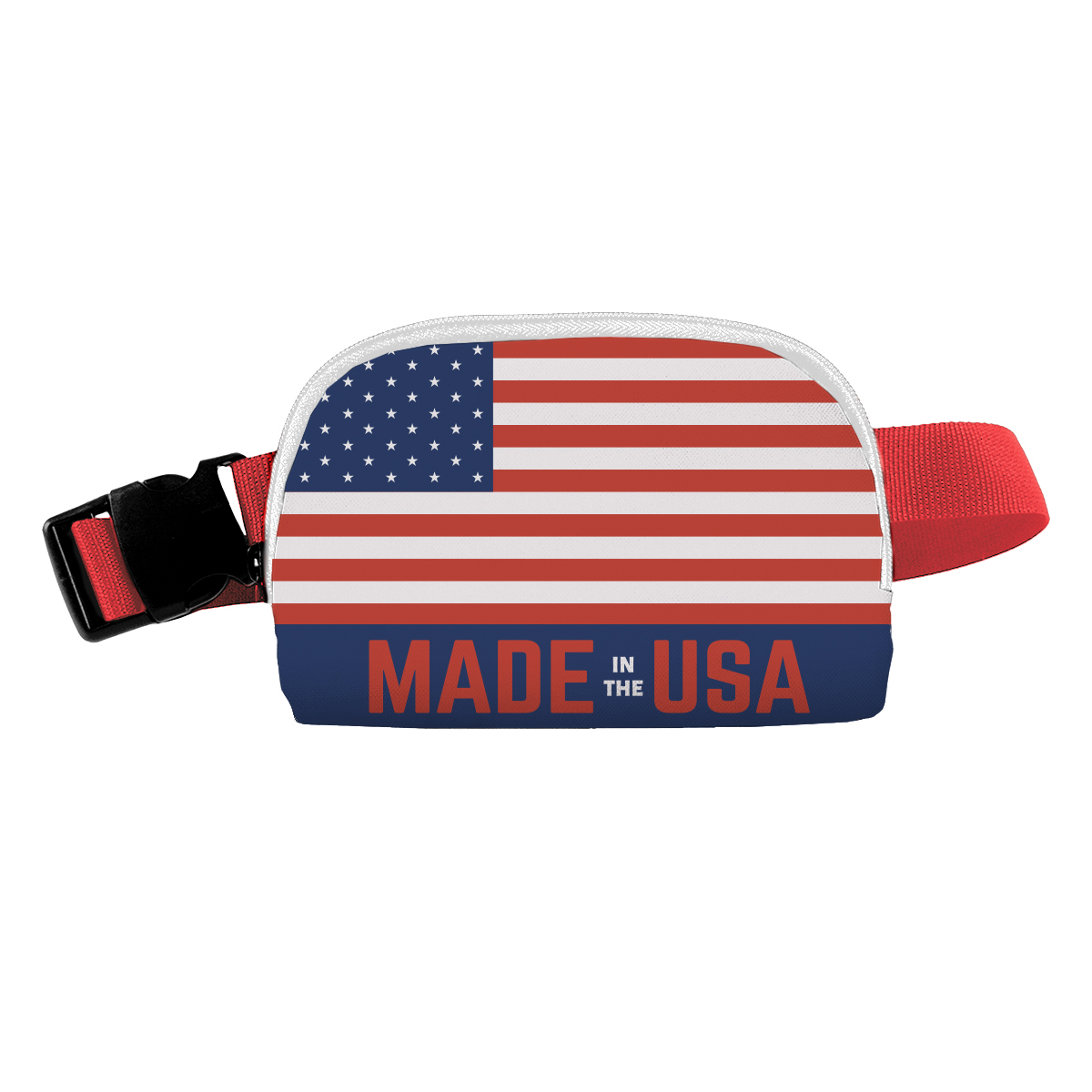 USA Made Sublime Series rPET Fanny Pack in white recycled polyester, featuring a zippered main compartment and compact crossbody waist-pack design for hands-free everyday carry.