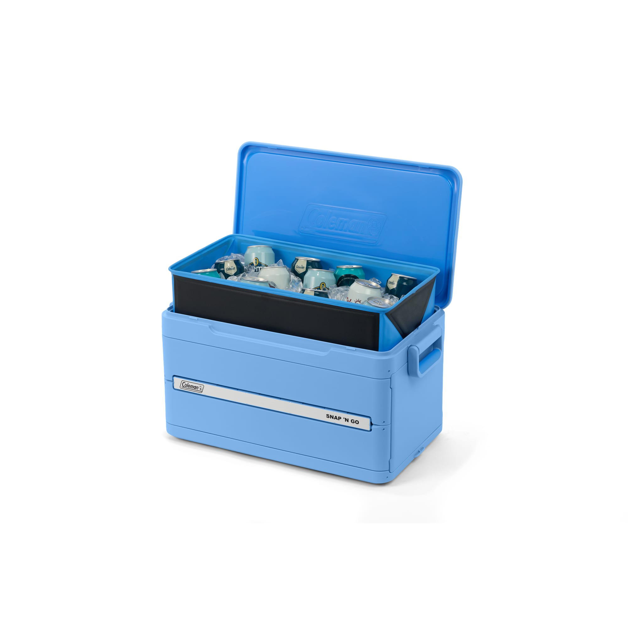 Daydream Coleman® Snap 'N Go™ Collapsible 35-Quart Hard-Sided Cooler, shown in an expanded rigid form with a durable molded hard shell exterior, integrated side handles, and removable insulated liner, featuring a collapsible design that folds down for compact storage, intended for keeping drinks cold during picnics, tailgates, and outdoor activities.