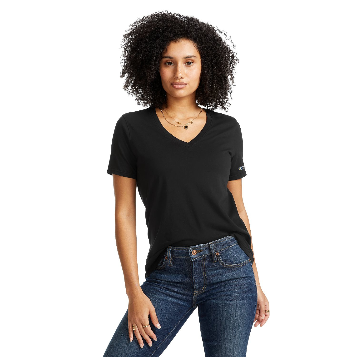Black American Giant Women's Classic Cotton V-Neck T-Shirt, made from soft Supima cotton with a classic short-sleeve V-neck design for everyday casual wear.