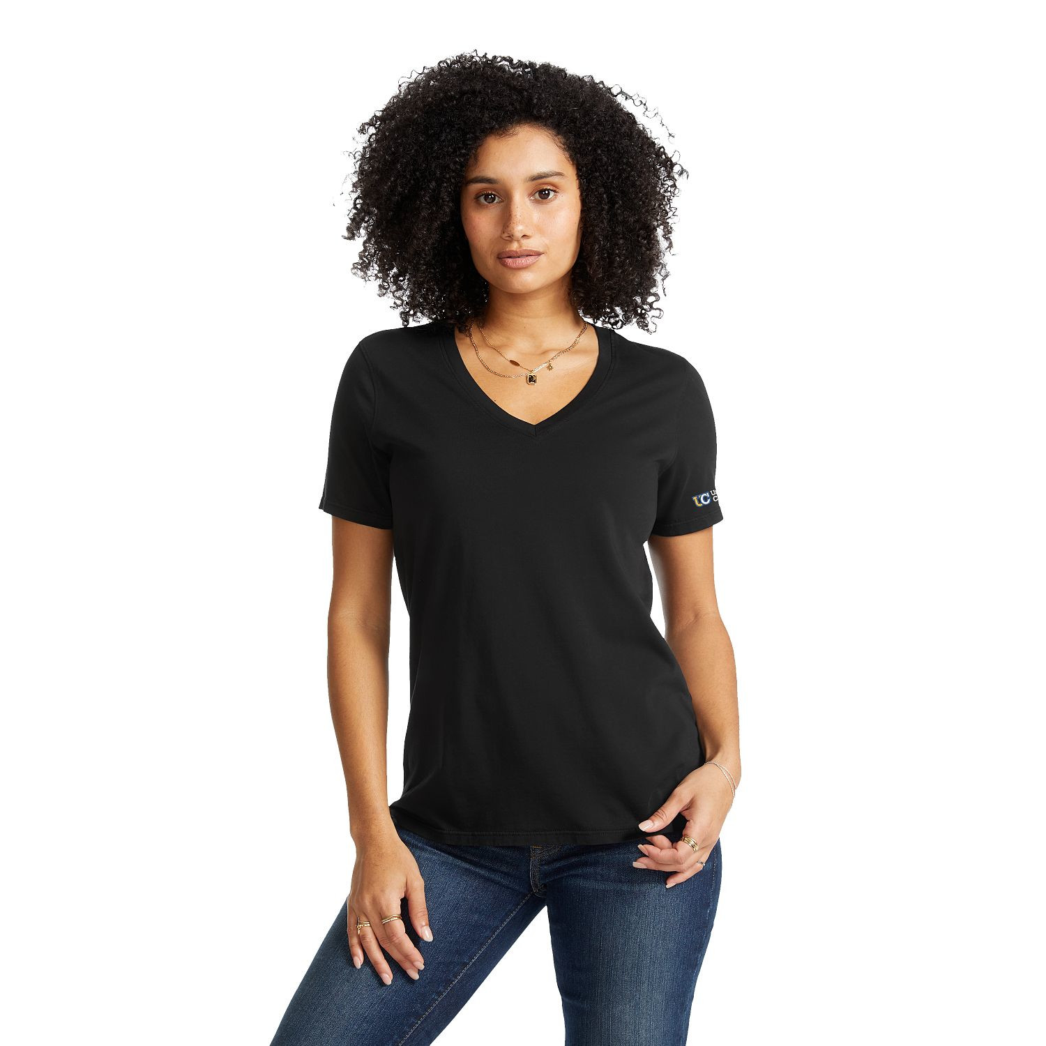 Black American Giant Women's Classic Cotton V-Neck T-Shirt, made from soft Supima cotton with a classic short-sleeve V-neck design for everyday casual wear.