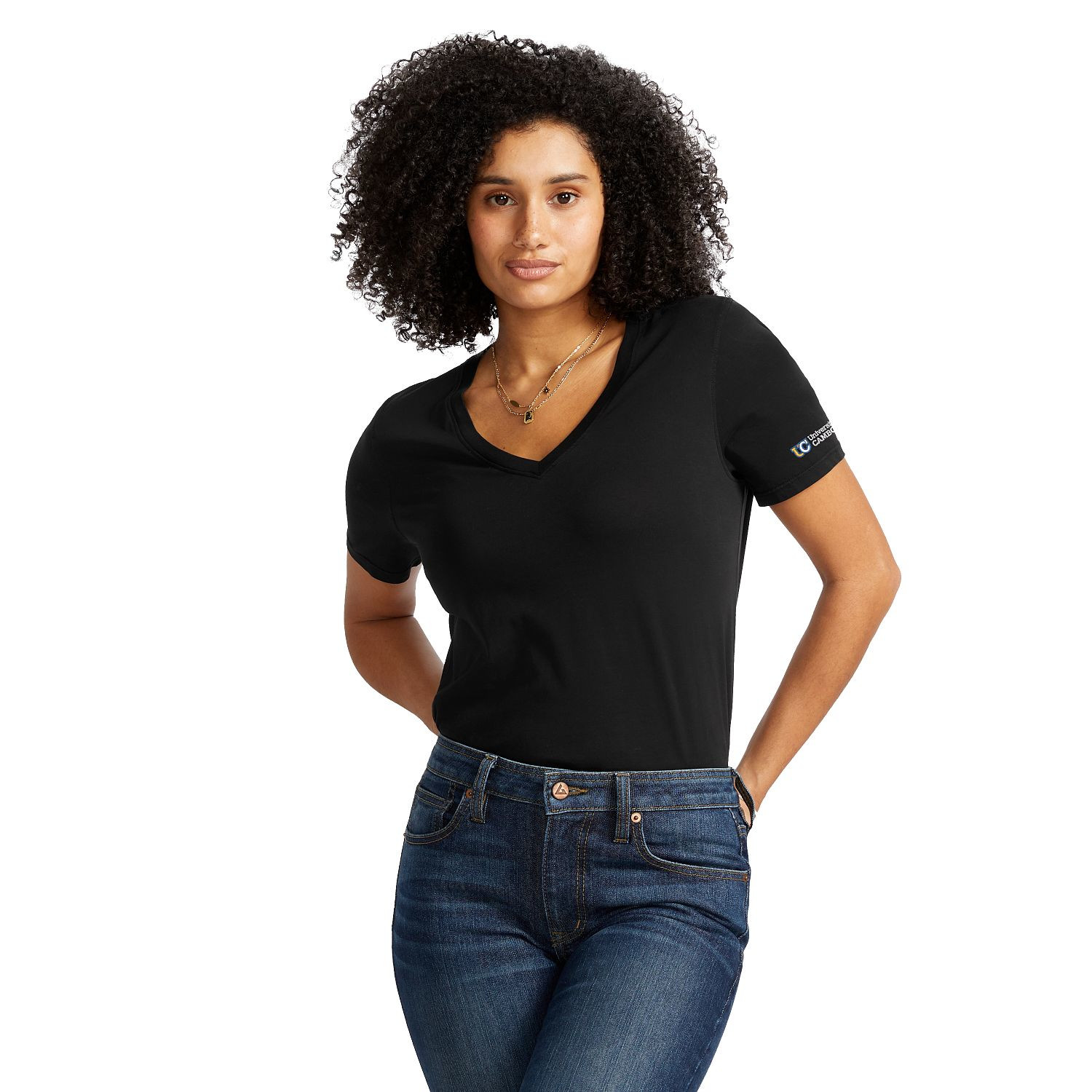 Black American Giant Women's Classic Cotton V-Neck T-Shirt, made from soft Supima cotton with a classic short-sleeve V-neck design for everyday casual wear.