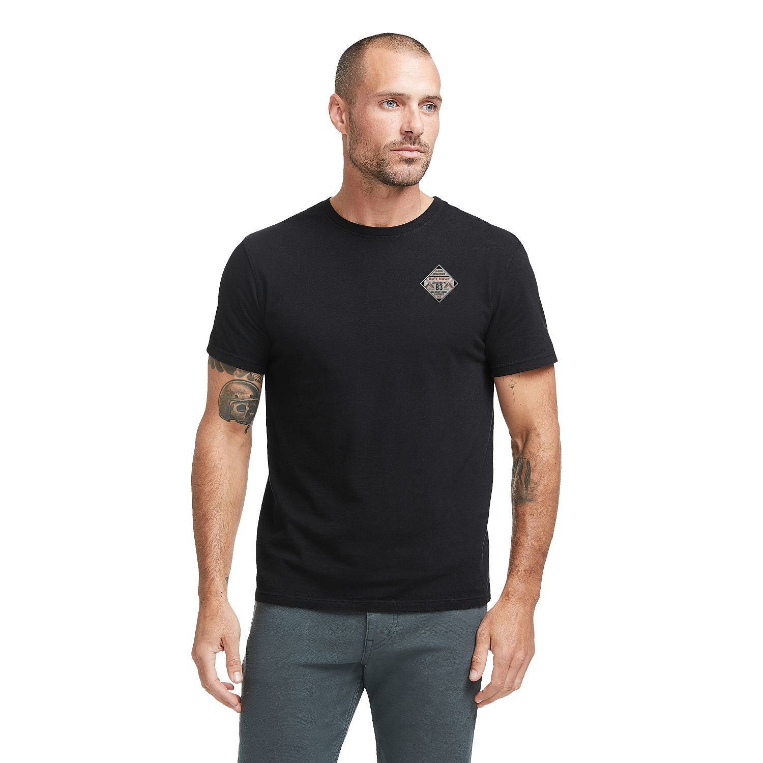 Black American Giant Men's Classic Cotton Crew T-Shirt, featuring a classic crew neckline, short sleeves, and soft 100% cotton construction for comfortable everyday casual wear.