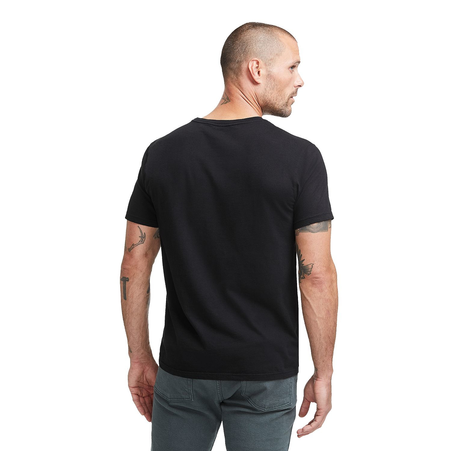 Black American Giant Men's Classic Cotton Crew T-Shirt, featuring a classic crew neckline, short sleeves, and soft 100% cotton construction for comfortable everyday casual wear.