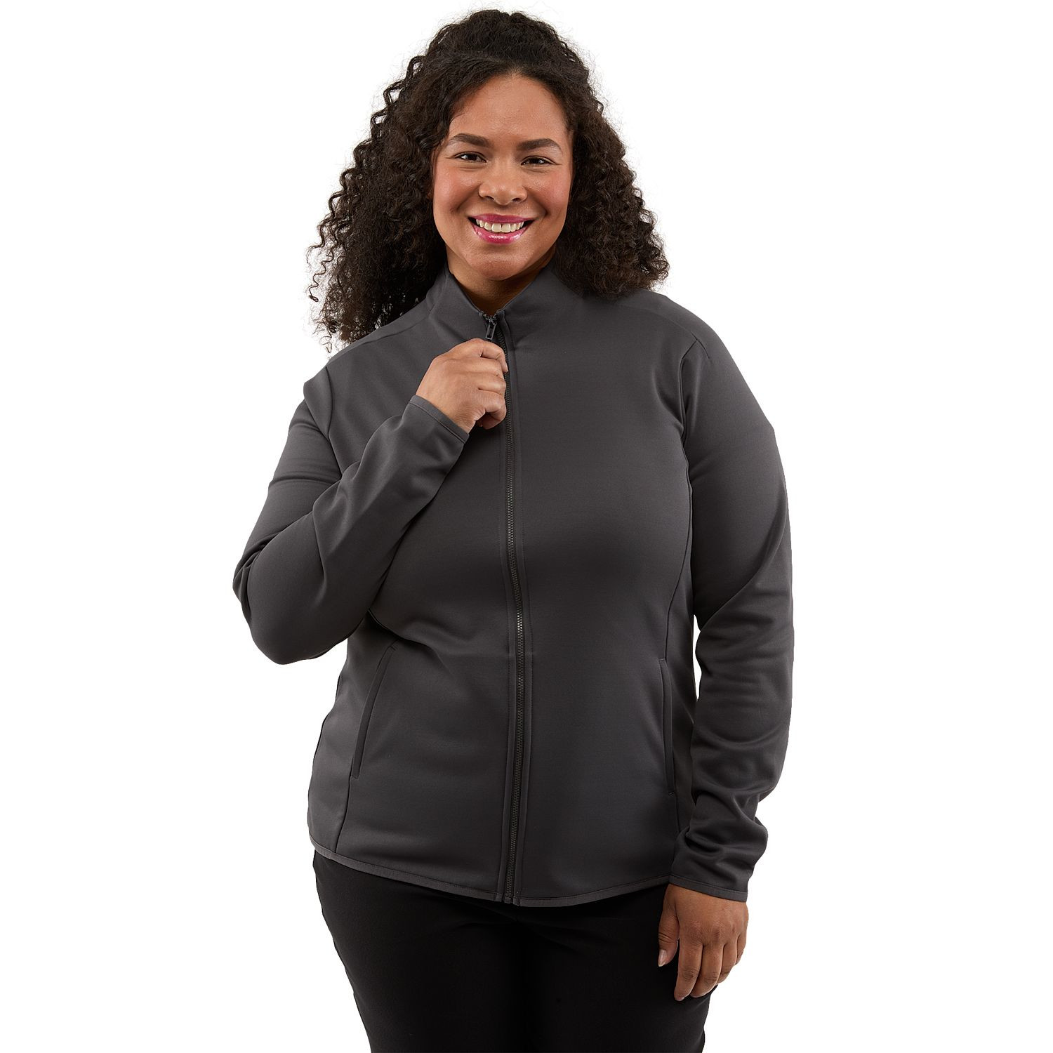 Gray Smoke women's recycled polyester fleece jacket featuring a full-zip front, brushed-back fleece interior, built-in stretch, snag-resistant finish, and UPF 50+ sun protection for everyday comfort and performance.