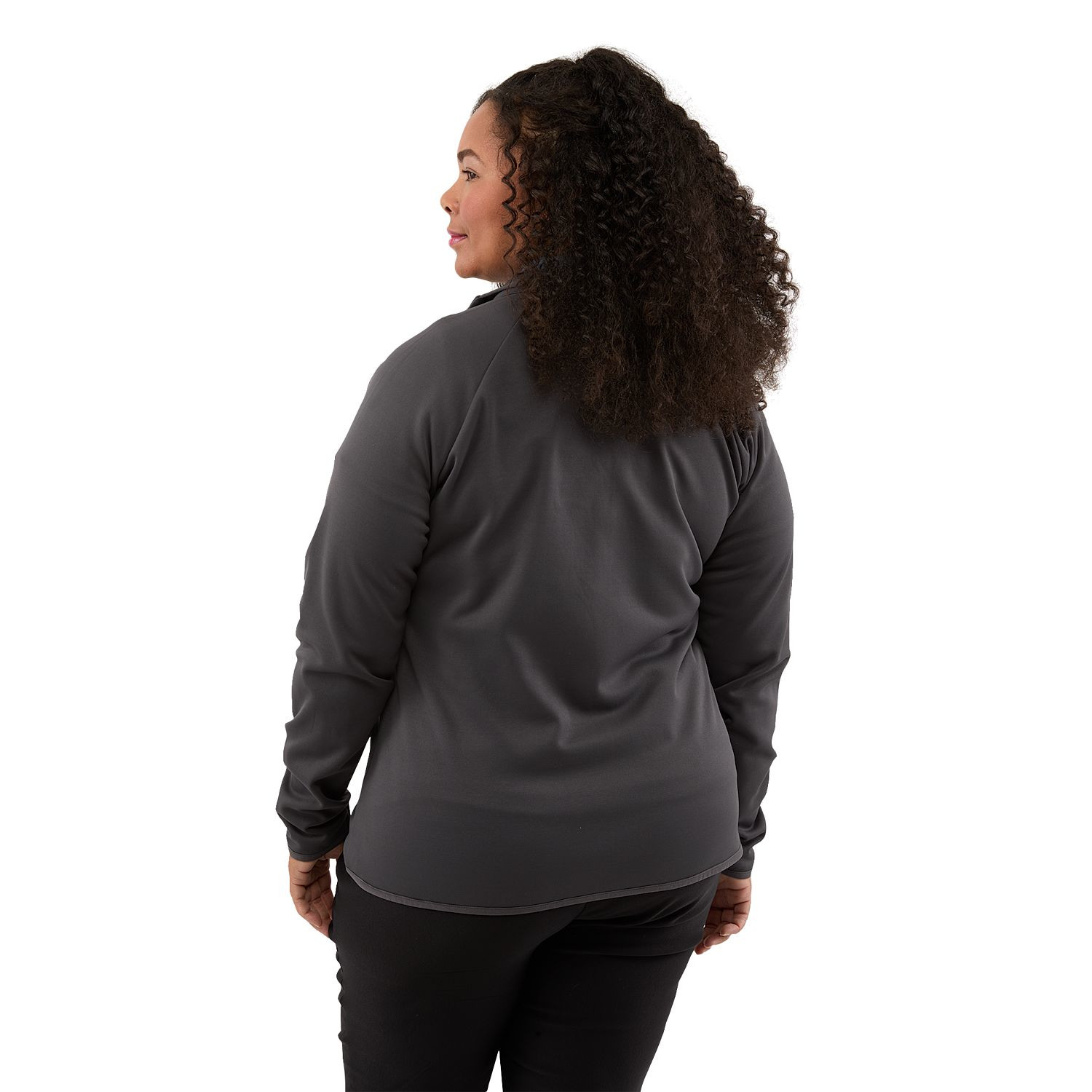 Gray Smoke women's recycled polyester fleece jacket featuring a full-zip front, brushed-back fleece interior, built-in stretch, snag-resistant finish, and UPF 50+ sun protection for everyday comfort and performance.