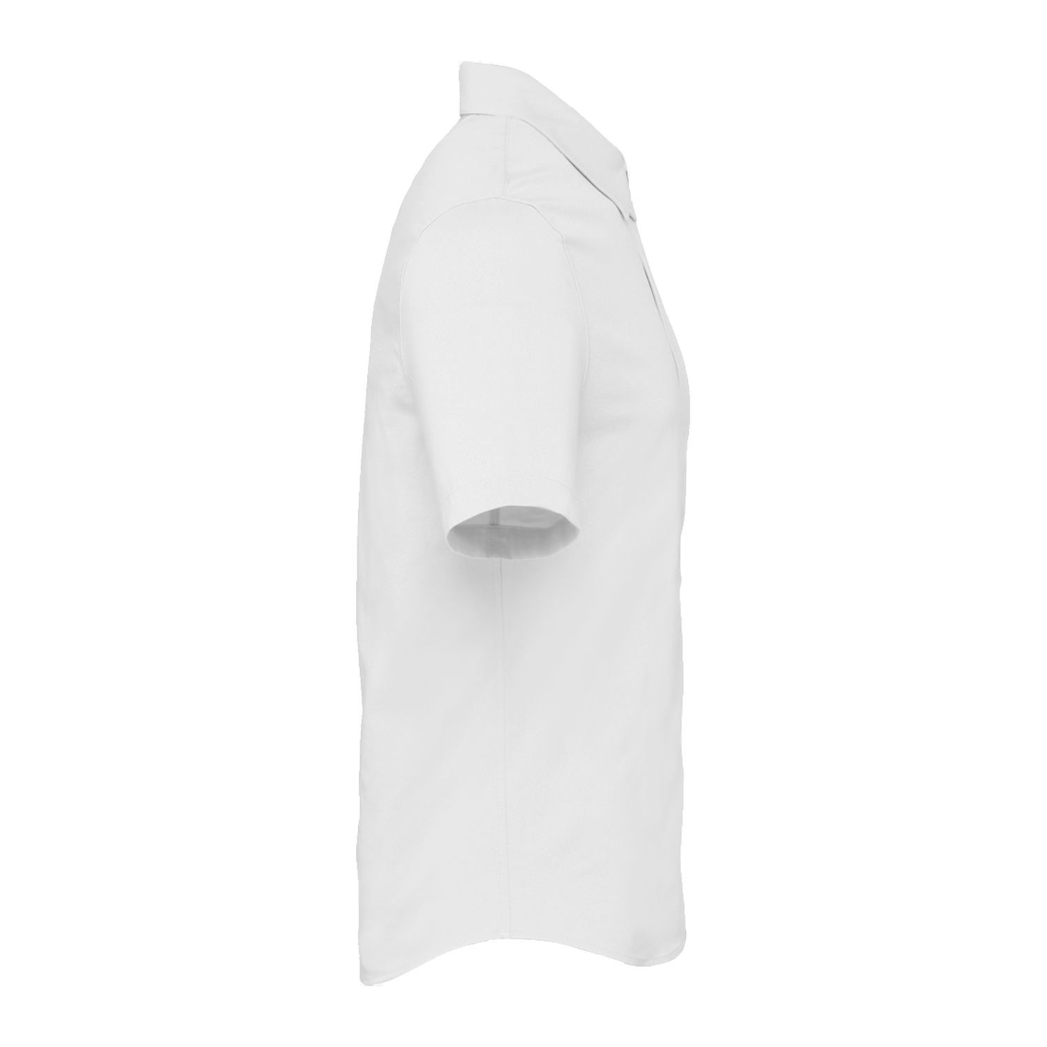 White men's short sleeve knit shirt made from cotton and recycled polyester fabric with a collared button-front design, easy-care construction, UV protection, and a professional business-casual appearance.