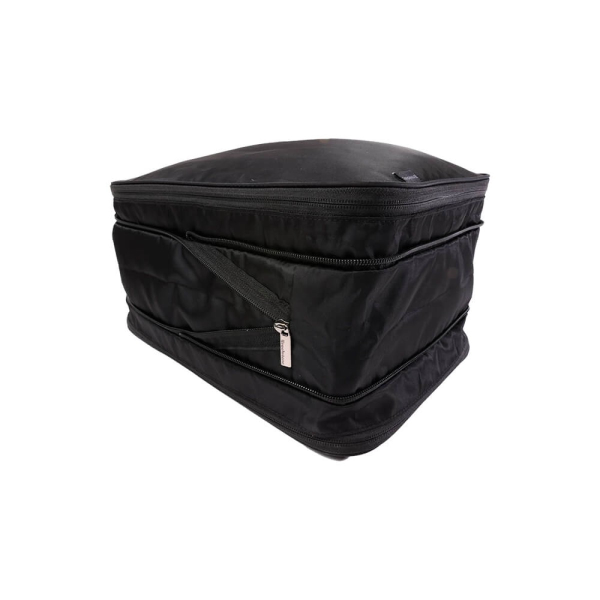 Brookstone 2-Pack XL compression packing cubes in black with double-sided zippered compartments, expandable compression design, and rectangular travel organizers for storing and compressing clothing in luggage.