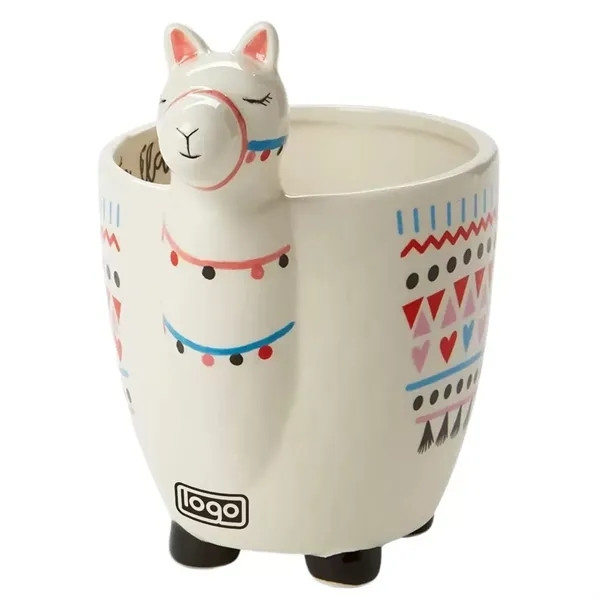 White ceramic llama-shaped mug with a sturdy handle, three-dimensional handcrafted design, and novelty drinkware styling for hot or cold beverages.