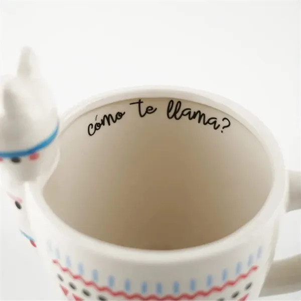 White ceramic llama-shaped mug with a sturdy handle, three-dimensional handcrafted design, and novelty drinkware styling for hot or cold beverages.