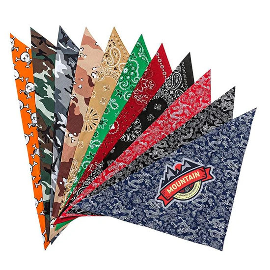 Custom Cooling bandana made from Polyvinyl Acetate (PVA) material with triangle-shaped design that activates with water to provide a cooling effect for outdoor activities and promotional use.