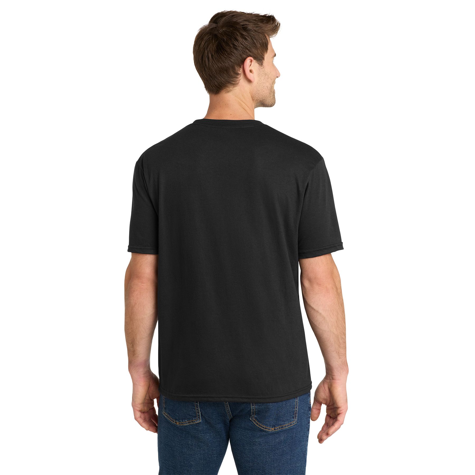 Deep Black Solid Volunteer Knitwear™ Tri Tee, a simple short-sleeve knit T-shirt for casual everyday wear.