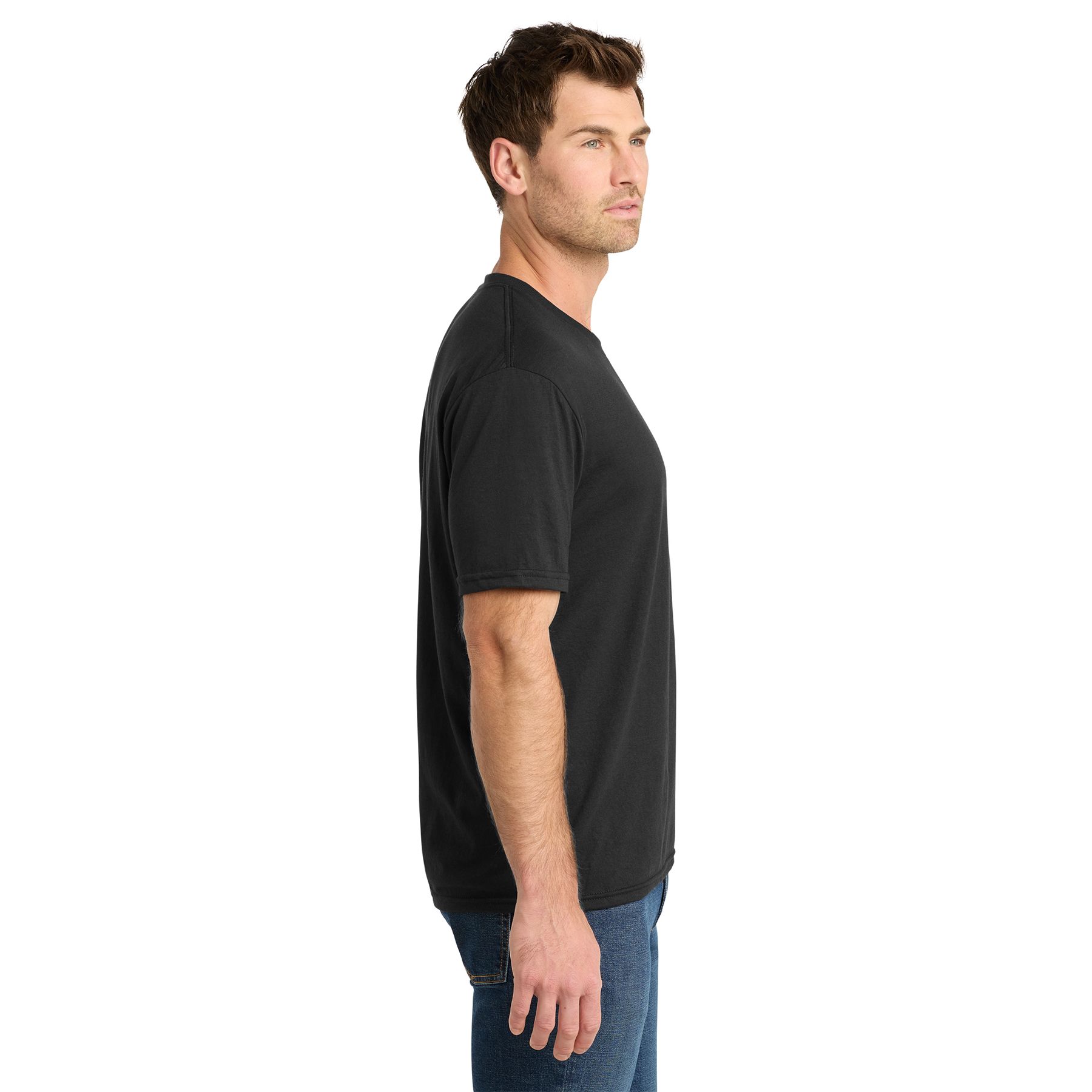 Deep Black Solid Volunteer Knitwear™ Tri Tee, a simple short-sleeve knit T-shirt for casual everyday wear.