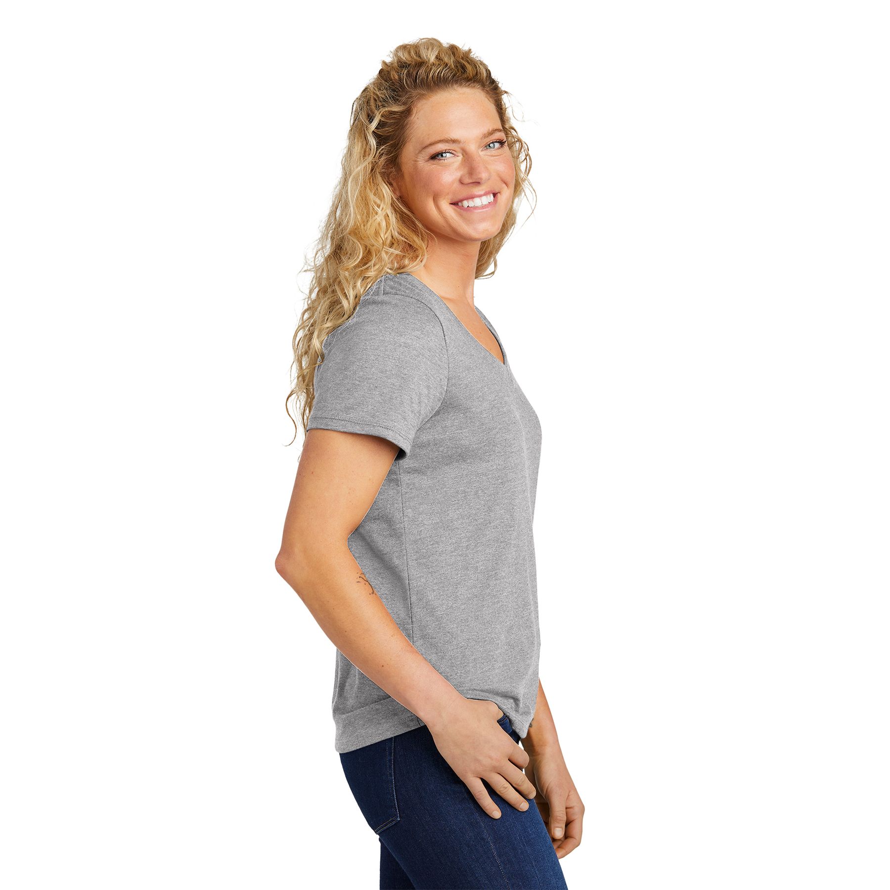 Athletic Heather heavyweight short-sleeve t-shirt made from a ring-spun cotton and polyester blend with a rib knit neck and durable everyday construction.