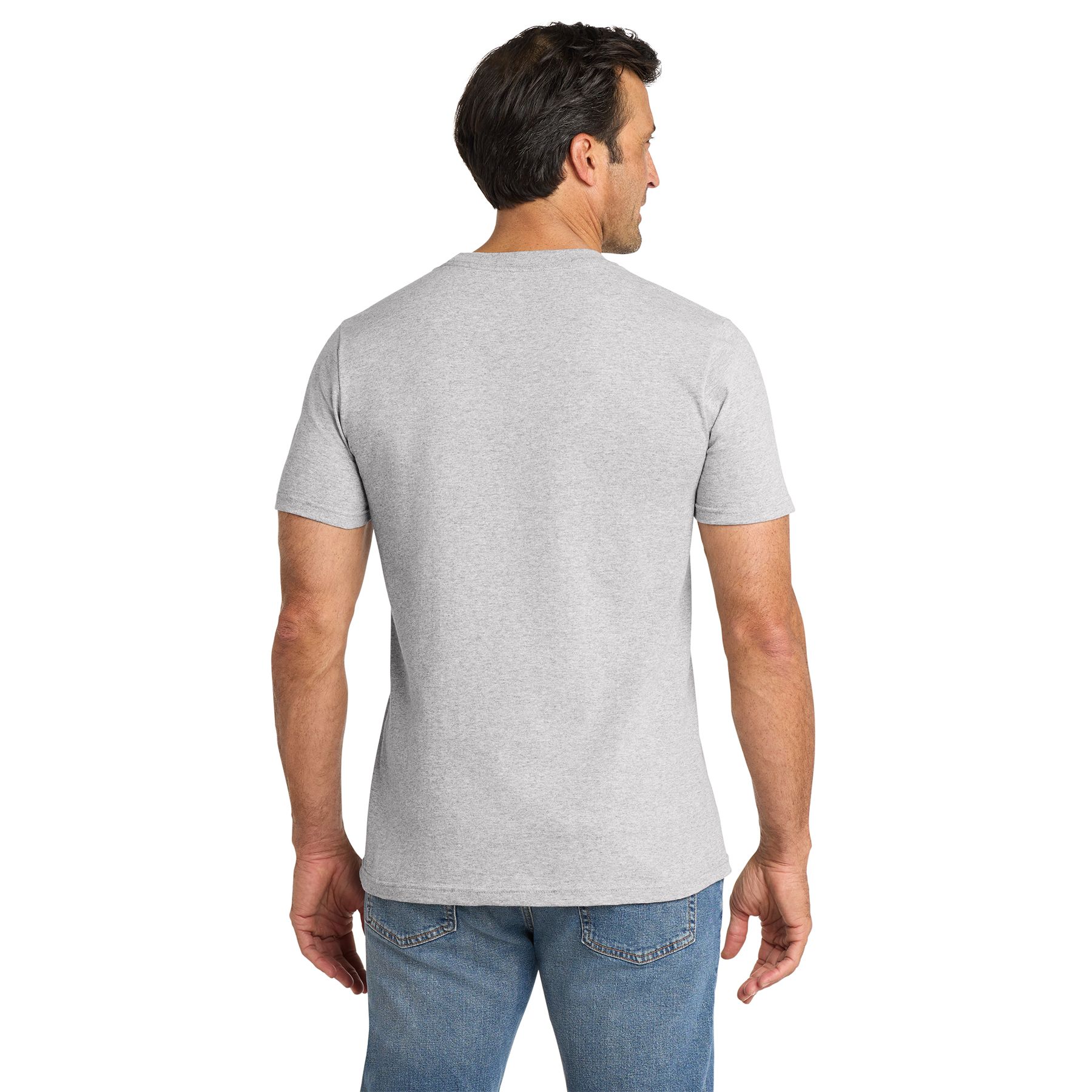 Athletic Heather Volunteer Knitwear™ All-American Pocket Tee, a heavyweight short-sleeve crewneck T-shirt made from a heathered cotton-blend fabric, featuring a chest pocket and classic set-in sleeves for durable everyday workwear and casual wear.