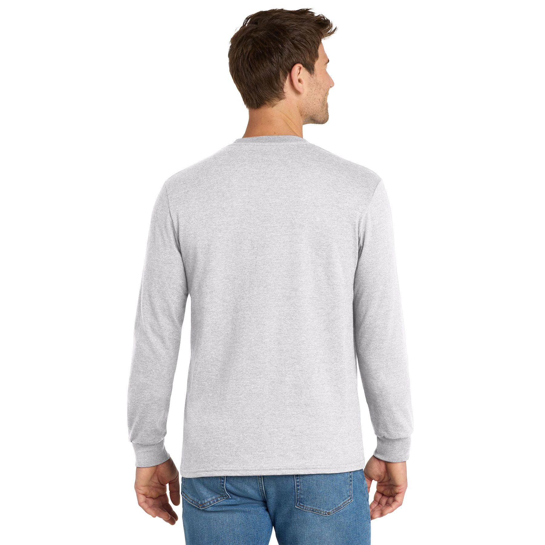 Athletic Heather long-sleeve t-shirt made from a ring-spun cotton and polyester blend with rib knit cuffs and durable everyday construction.