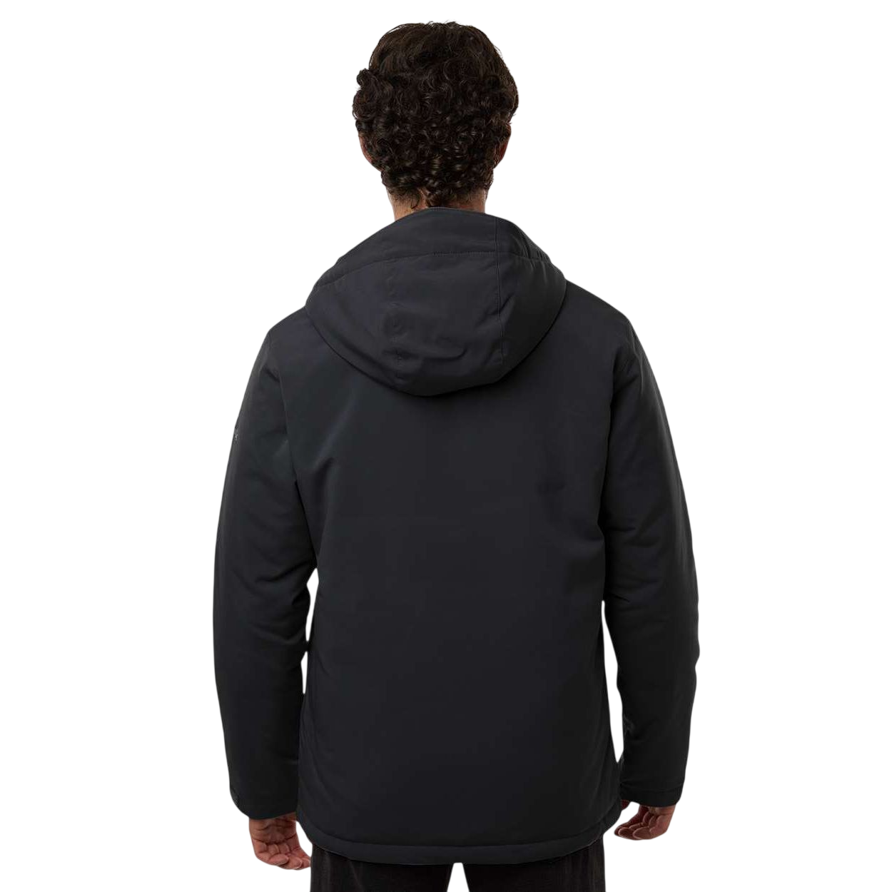 Black Columbia Men's Gate Racer™ II Soft Shell Jacket, featuring a smooth stretch softshell exterior with a full-zip front, stand collar, zippered pockets, and color-block accents for outdoor activities and everyday wear.