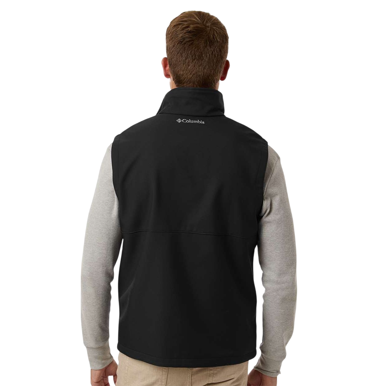 Black Columbia Men's Ascender™ II Soft Shell Vest, featuring a smooth water-resistant softshell fabric with a full-zip front, stand collar, and zippered hand pockets for outdoor activities and everyday layering.