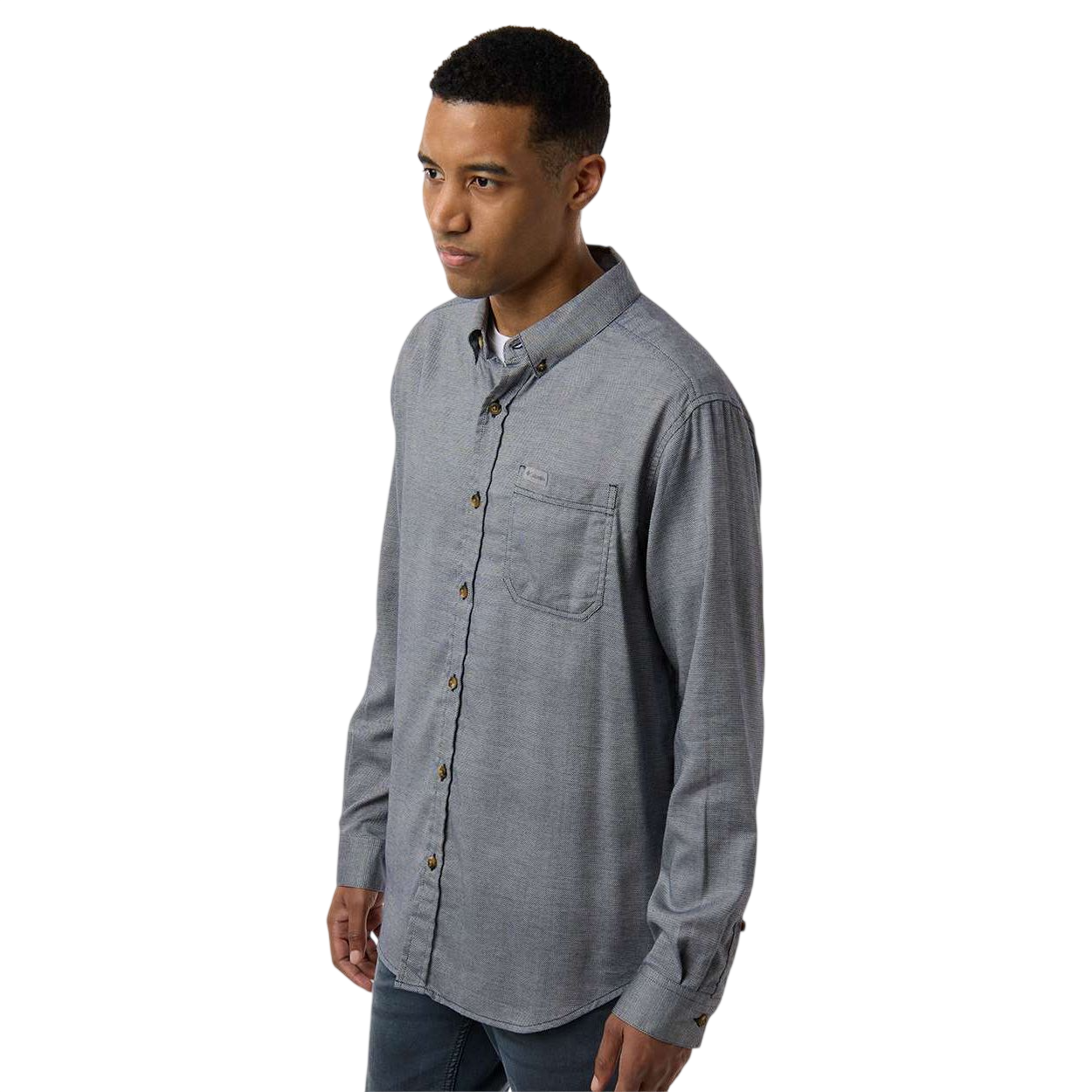 Collegiate Navy Oxford Columbia Men's Rapid Rivers™ II Shirt, featuring soft cotton-blend fabric with a button-front closure, button-down collar, and chest pocket for casual wear and everyday layering.