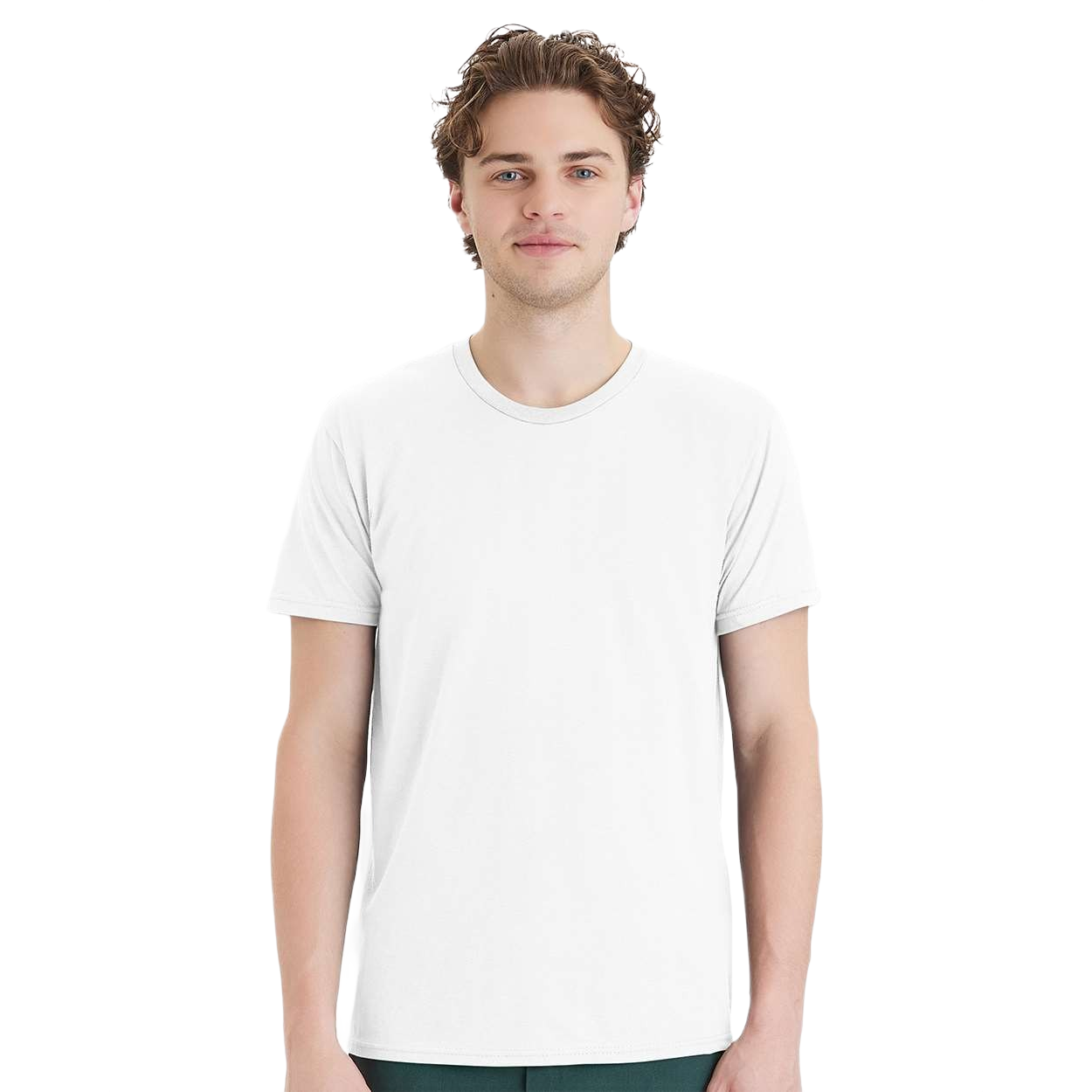 White ring-spun cotton t-shirt featuring a classic crew neckline, set-in baby rib collar, tear-away label, and soft lightweight fabric construction.