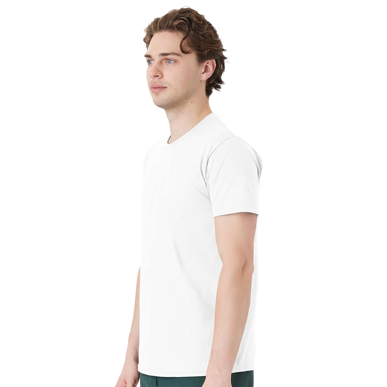 White ring-spun cotton t-shirt featuring a classic crew neckline, set-in baby rib collar, tear-away label, and soft lightweight fabric construction.