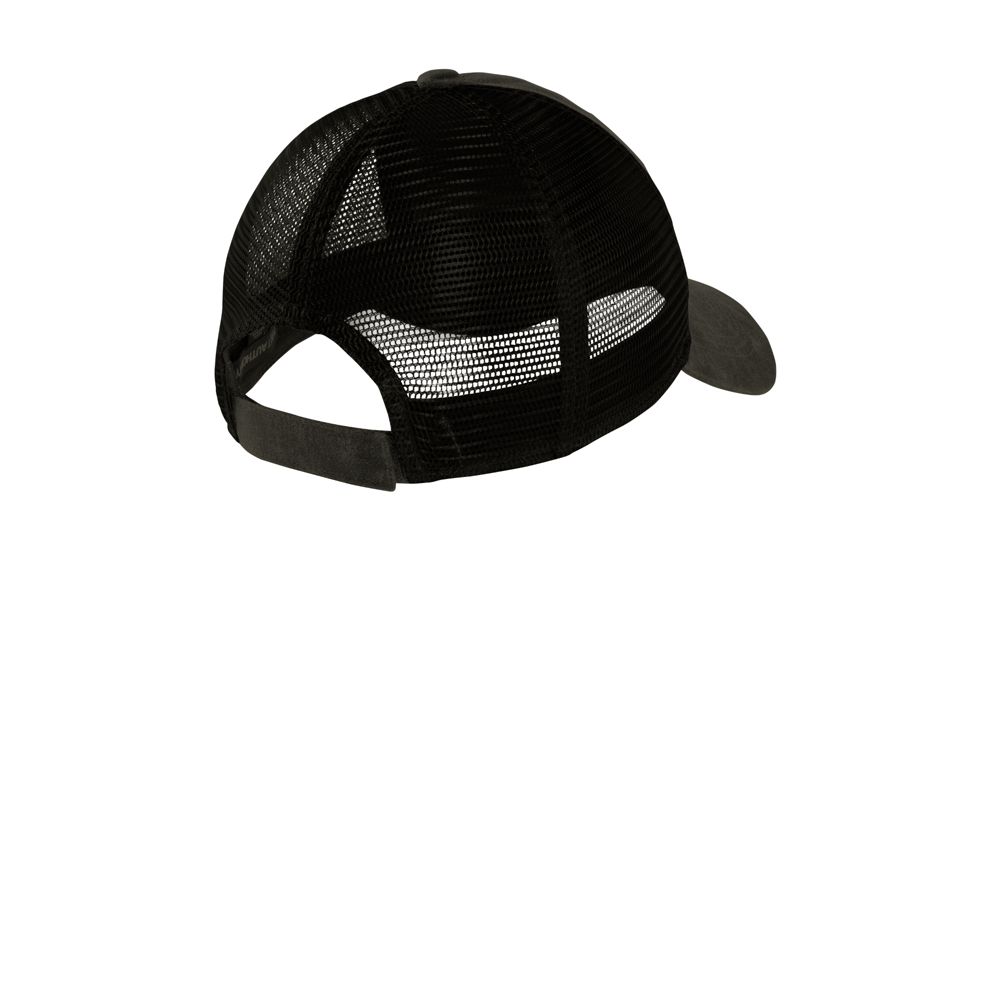 Black Port Authority Pigment Print Mesh Back Cap, featuring a structured cotton front panel with pigment-dyed finish, breathable mesh back panels, and an adjustable snap closure for casual everyday wear and sun protection.
