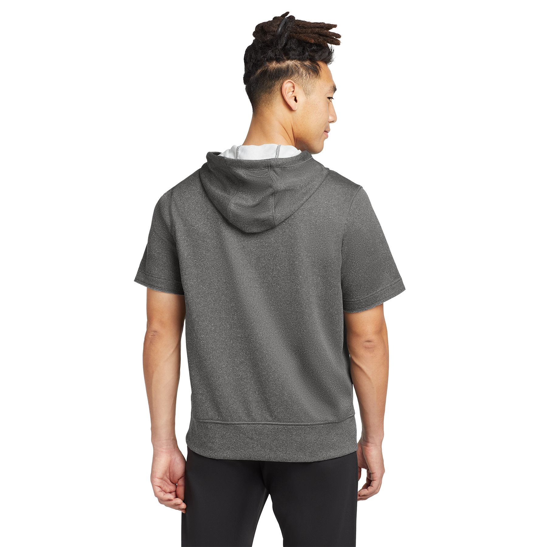 Graphite Heather New Era Performance Terry Short Sleeve Hoodie, a short-sleeve hooded pullover for casual layering