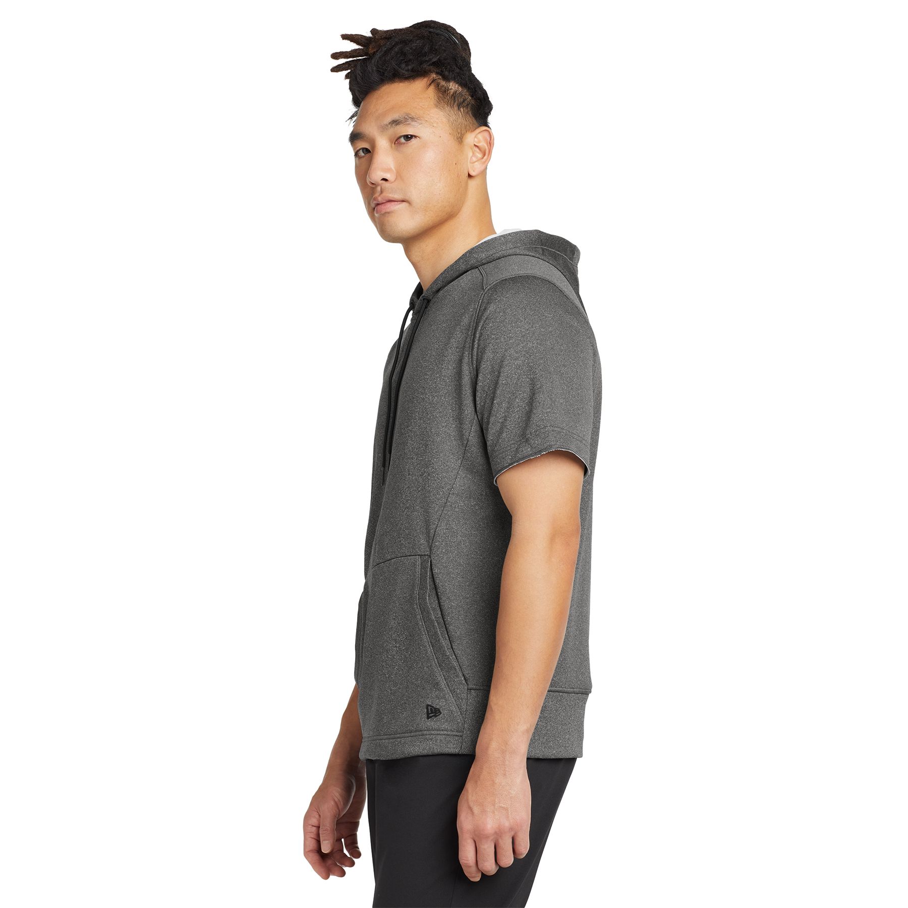Graphite Heather New Era Performance Terry Short Sleeve Hoodie, a short-sleeve hooded pullover for casual layering