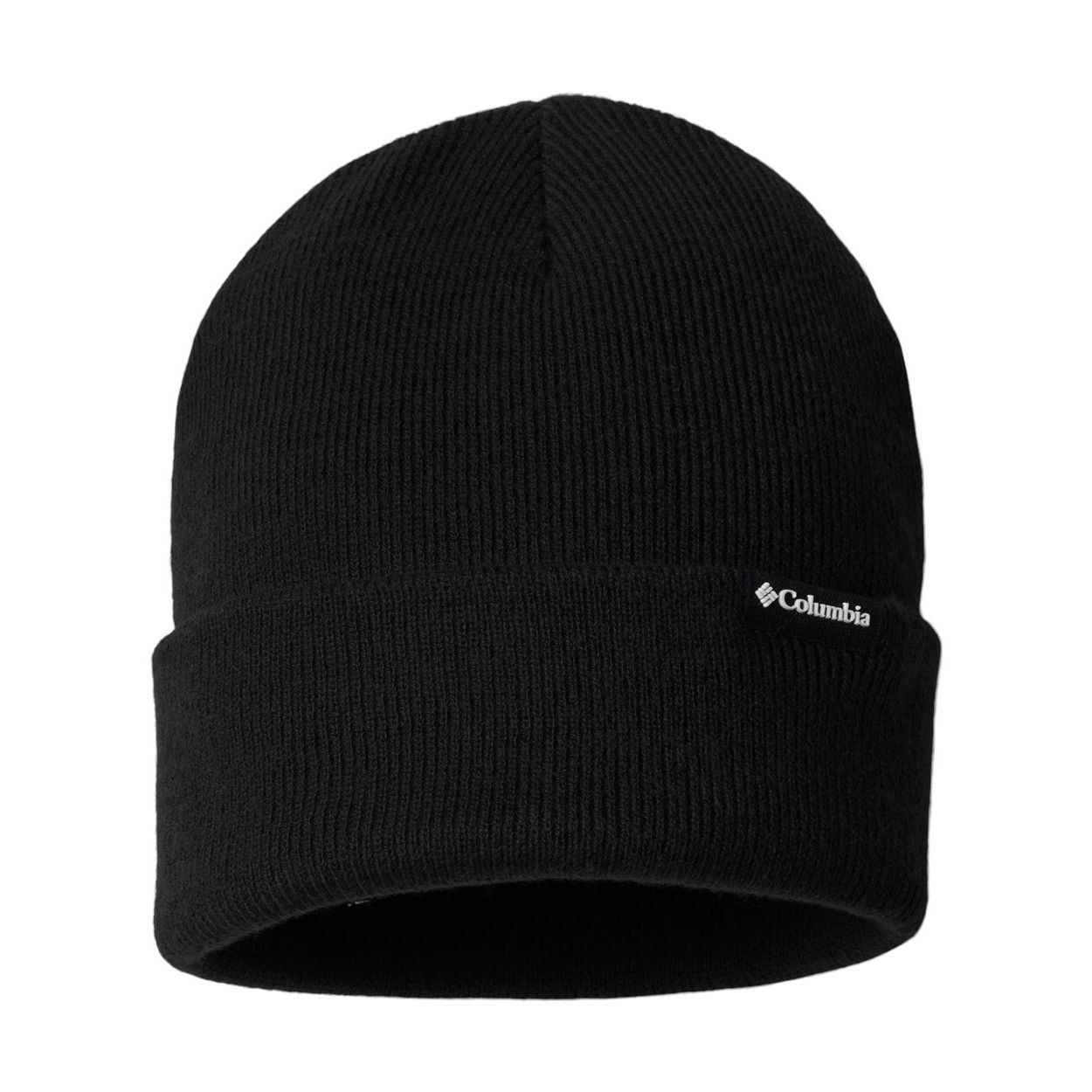 Black Columbia City Trek™ Heavyweight Beanie, featuring a chunky rib-knit construction, cuffed design, and woven Columbia logo patch for warmth during everyday wear and cold-weather outdoor activities.