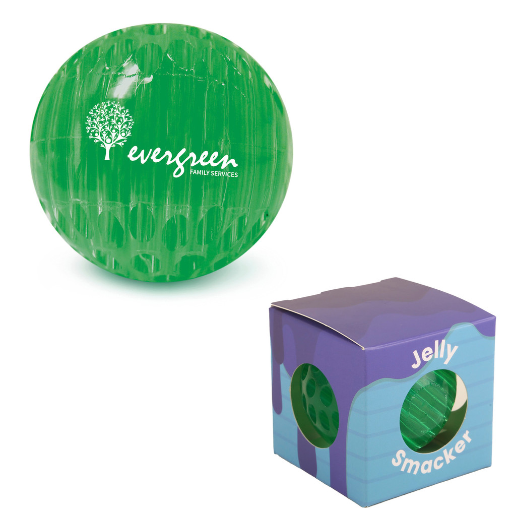 Lime translucent rubber stress ball with a durable squeezable design that produces a fun smacking sound for stress relief and promotional events.