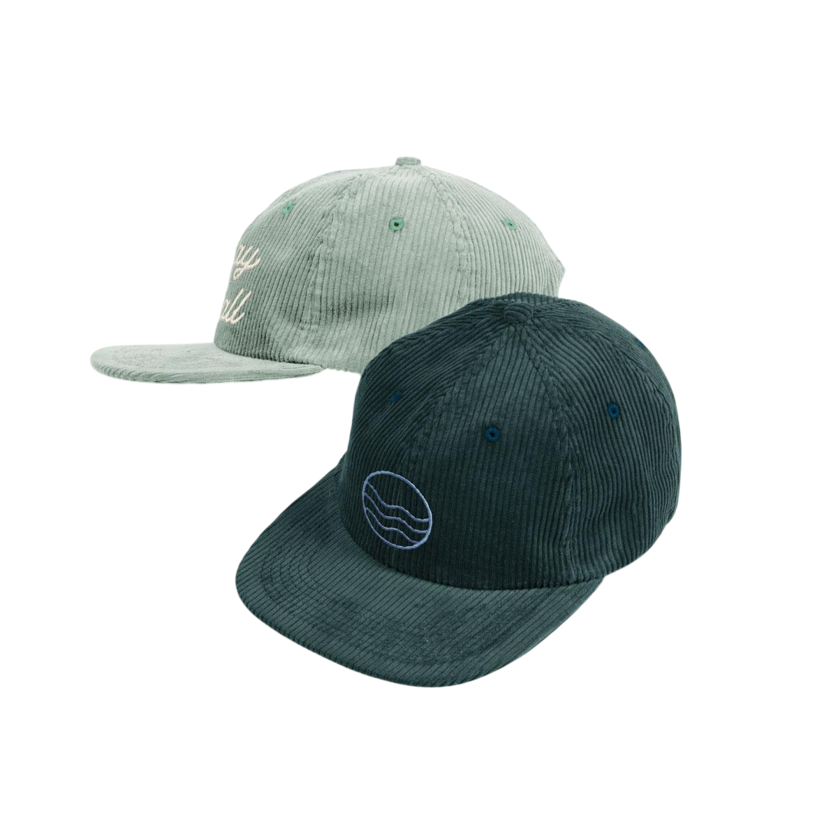 6-Panel Flat Brim Corduroy Hat, featuring soft corduroy fabric, an unstructured six-panel crown, flat brim, embroidered eyelets, and an adjustable back closure for casual everyday wear.