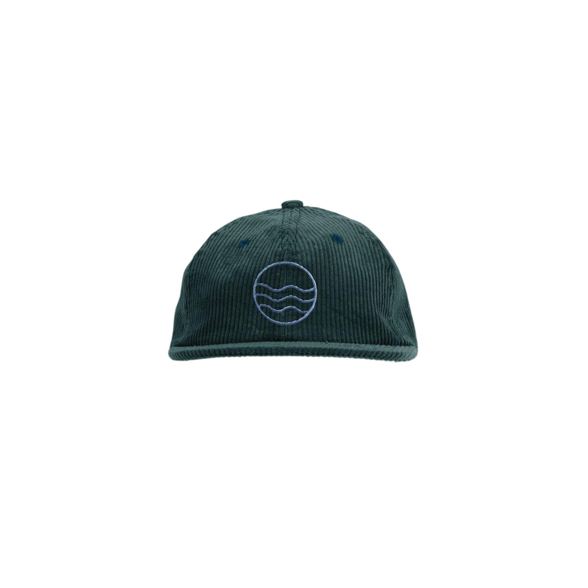 Spruce 6-Panel Flat Brim Corduroy Hat, featuring soft corduroy fabric, an unstructured six-panel crown, flat brim, embroidered eyelets, and an adjustable back closure for casual everyday wear.