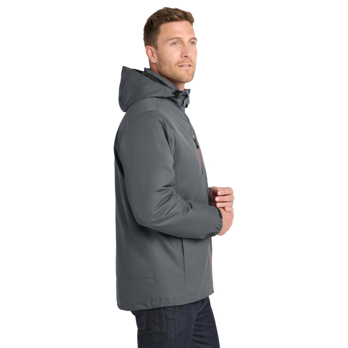 Port Authority Vortex Waterproof 3-in-1 Jacket in magnet/orange - back view
