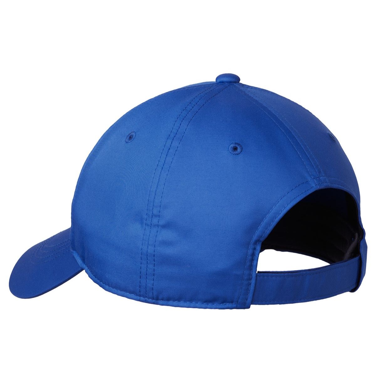 Game Royal and white Dri-FIT polyester performance cap with moisture-wicking fabric, low-profile unstructured crown, contrast underbill, and adjustable hook-and-loop closure.