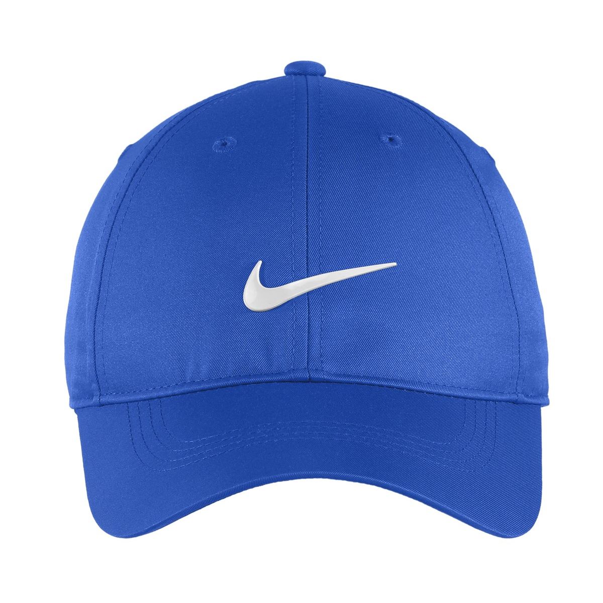 Game Royal and white Dri-FIT polyester performance cap with moisture-wicking fabric, low-profile unstructured crown, contrast underbill, and adjustable hook-and-loop closure.